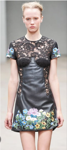 Christopher Kane Fall 2010 Leather & Lace Dress with Embroidered Floral Detail