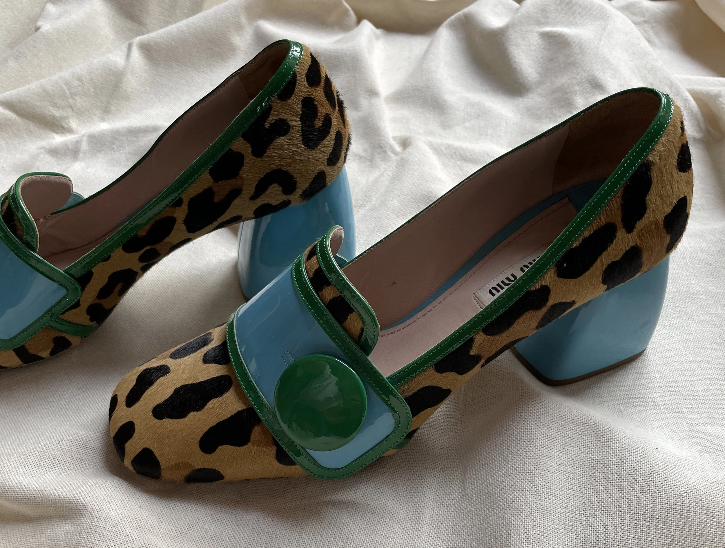 Miu Miu Pony Hair & Patent Leather Block Heels