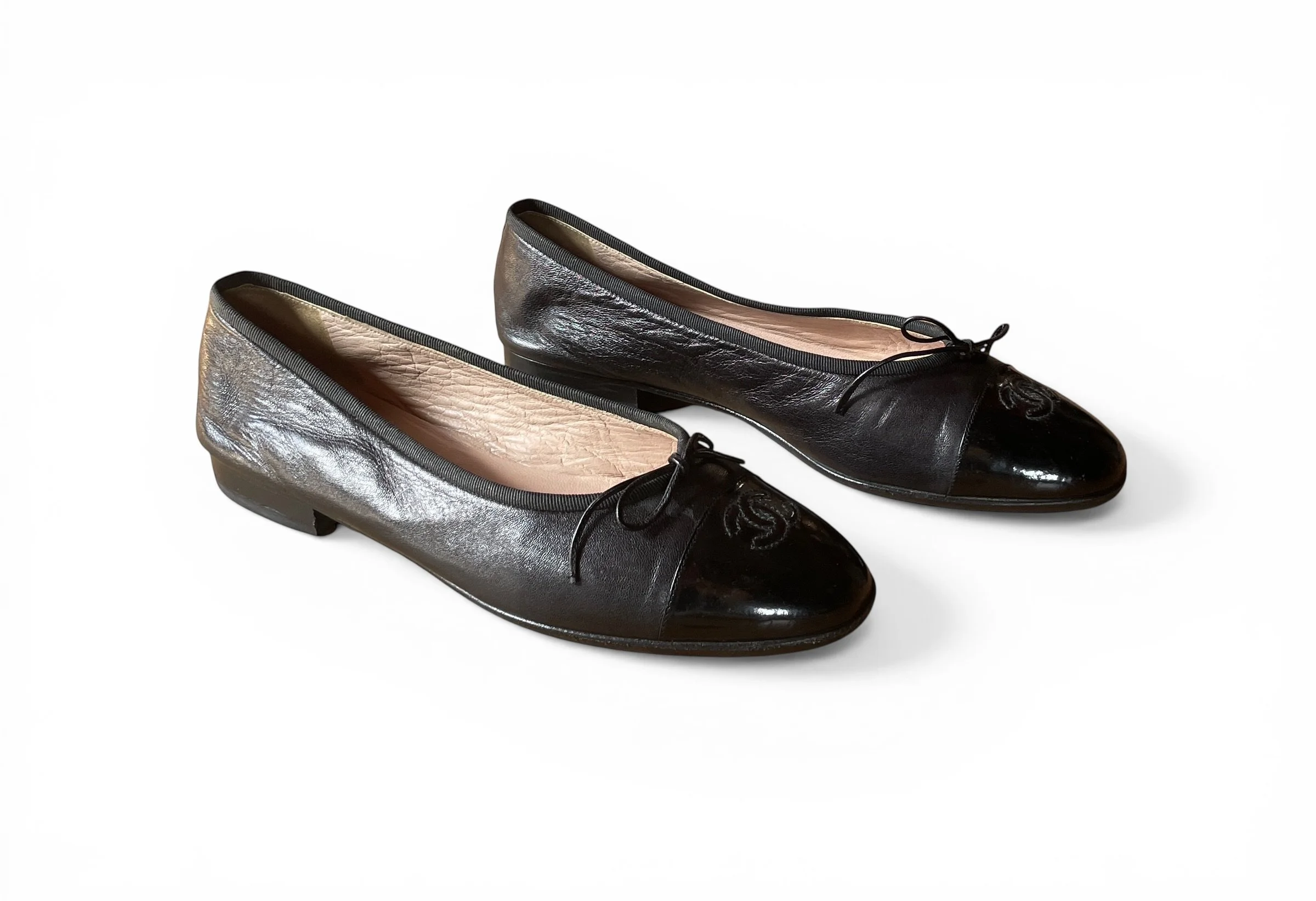 Chanel Black Leather Ballet Flats
