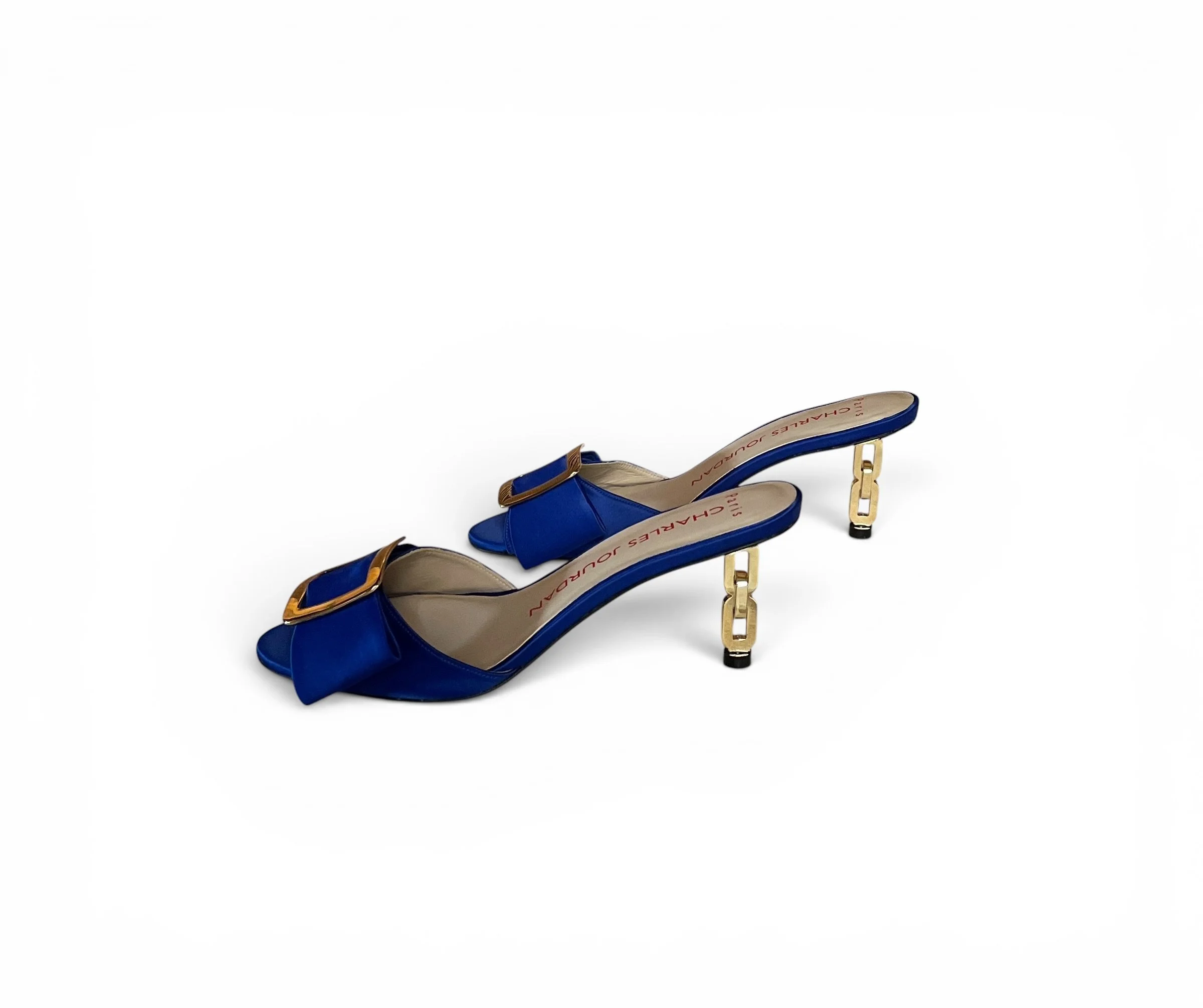 Charles Jourdan Open-toe Royal Blue Satin Mules