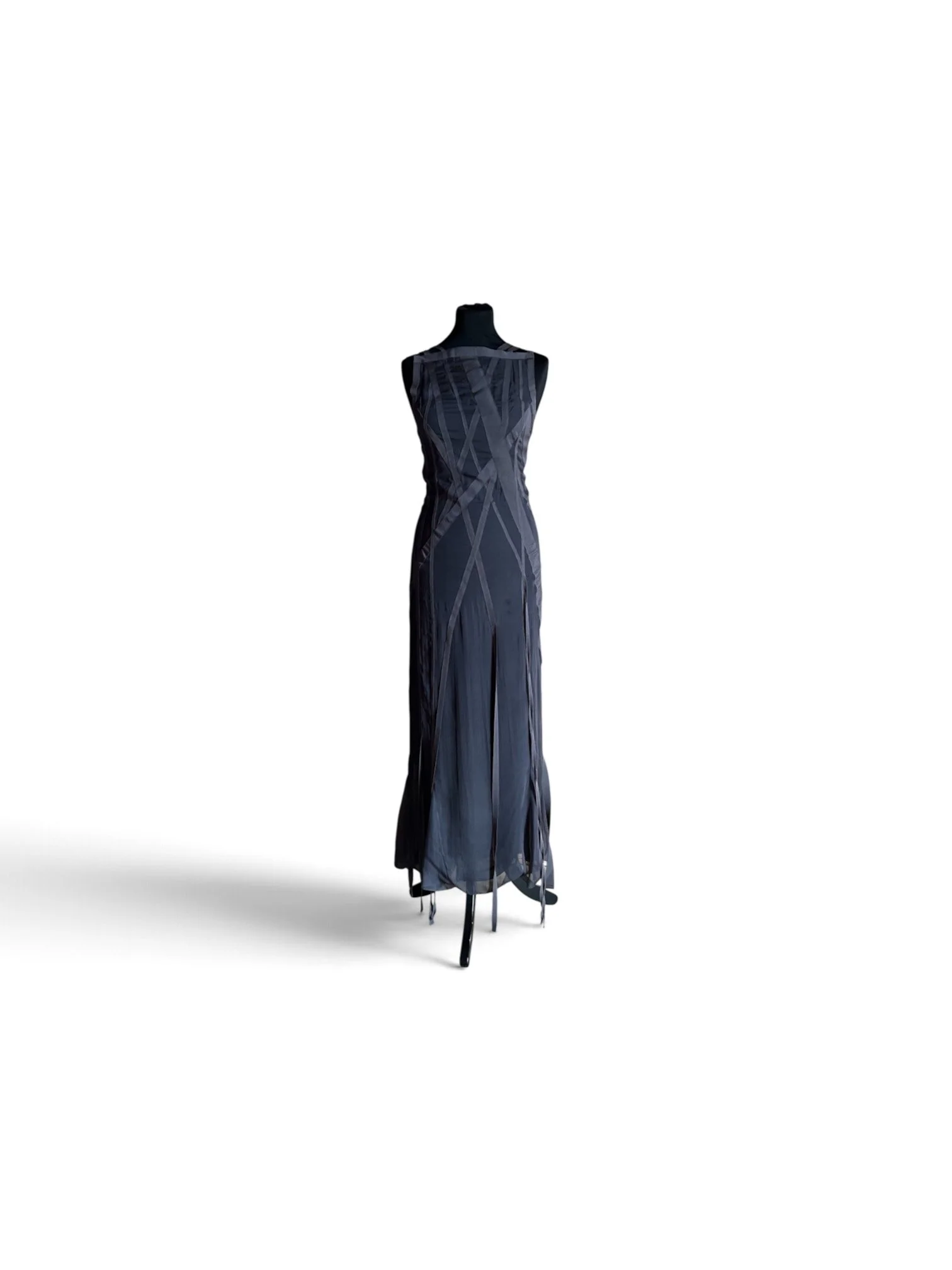 Chanel Fall 2002 Long Semi-Sheer Grey Silk Evening Dress
