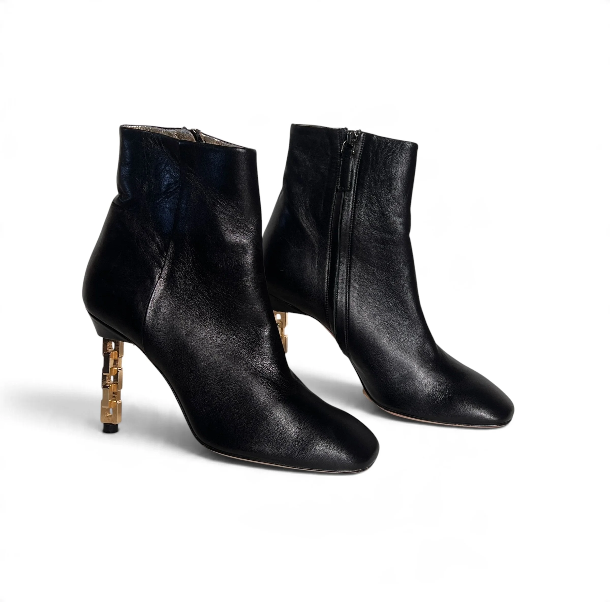 Charles Jourdan Black Leather Sculptural Heel Ankle Boots