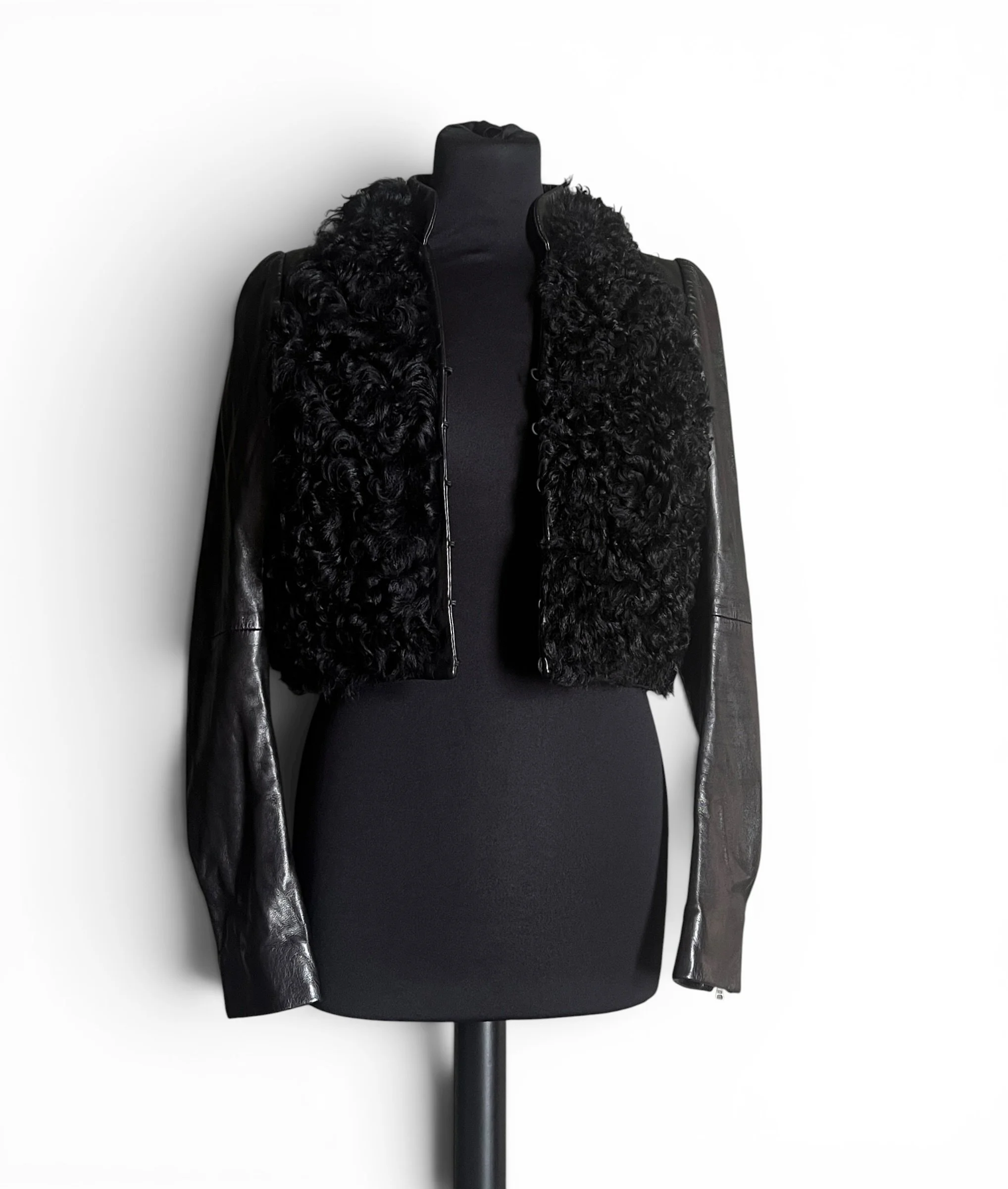 Balenciaga Pre-Fall 2008 Black Leather Jacket With Curly Fur