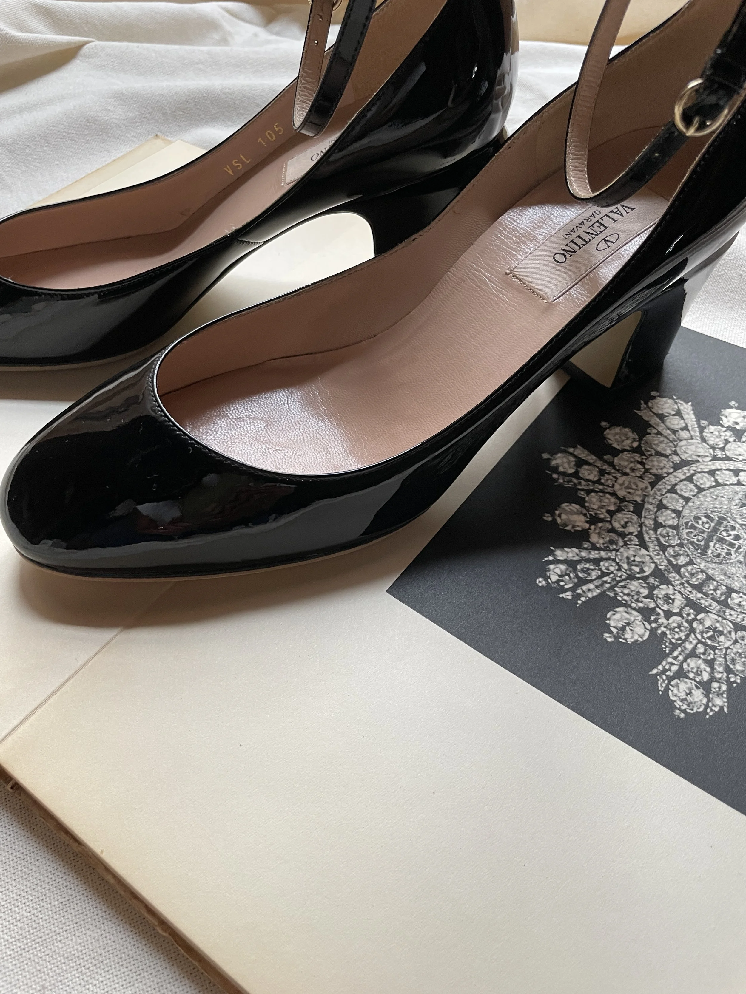 Valentino Tan-Go Black Patent Leather Pumps