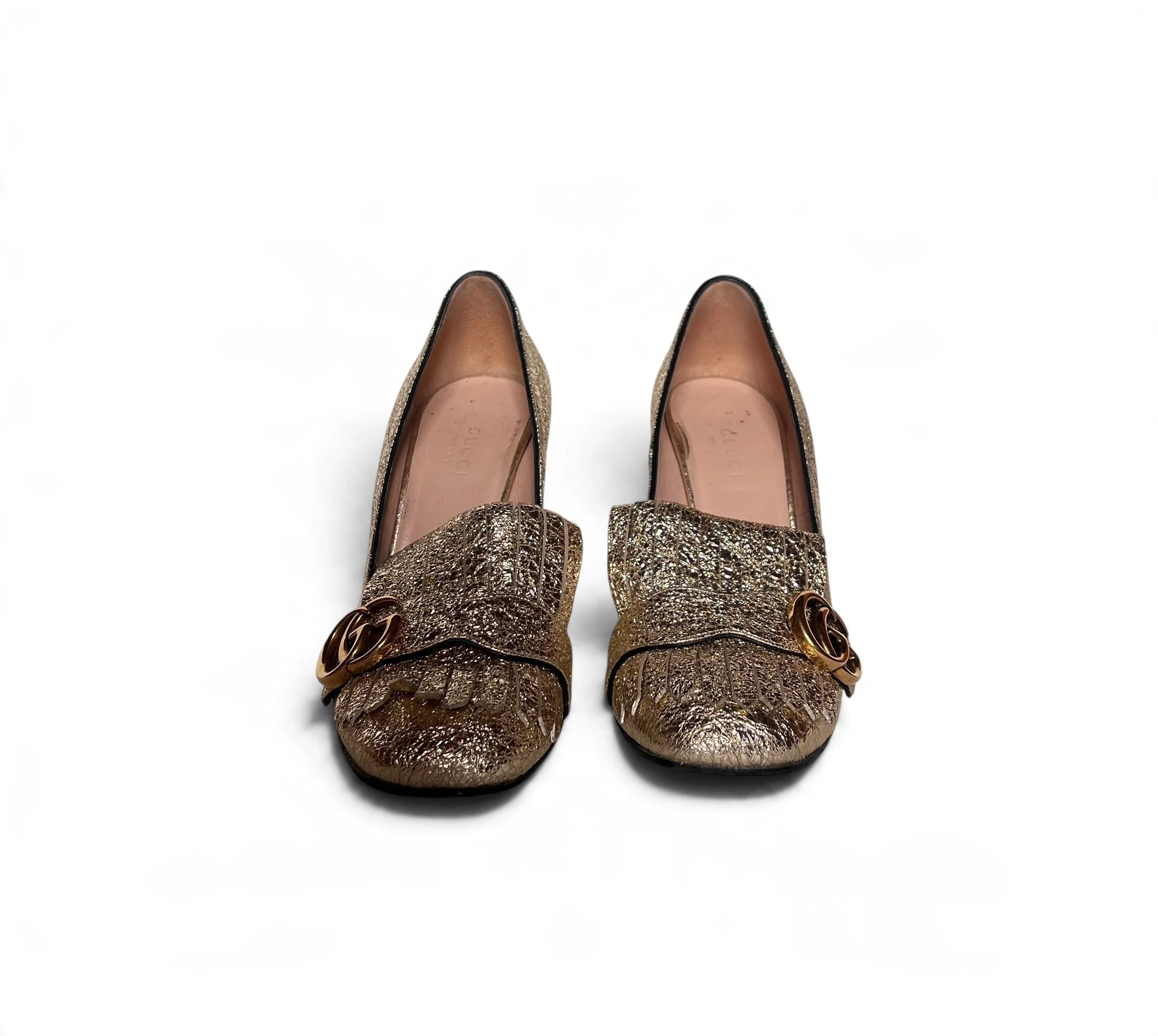GG Marmont Fringed Metallic Loafer Pumps