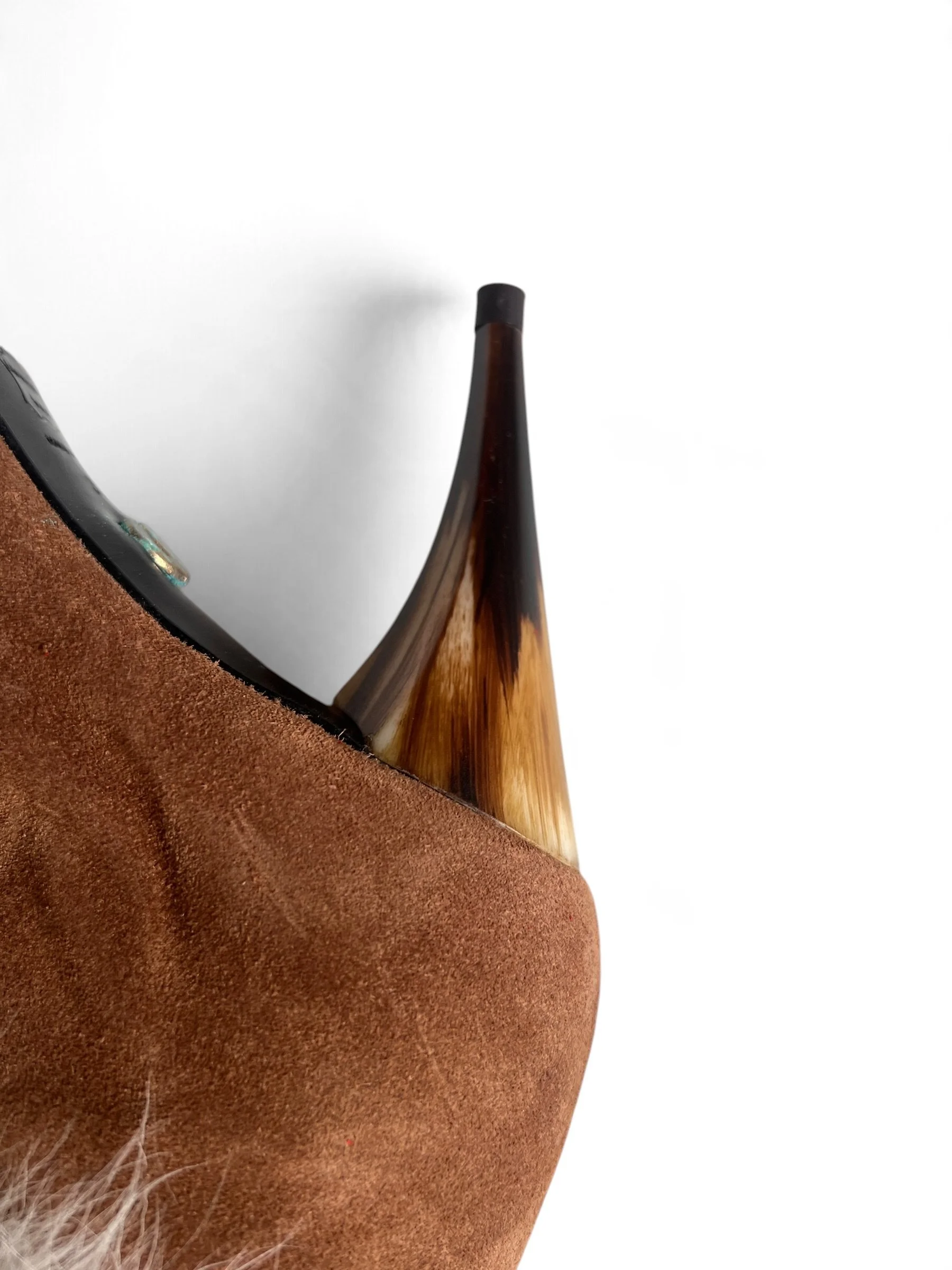 Charles Jourdan Camel Suede & White Fur Ankle Boots