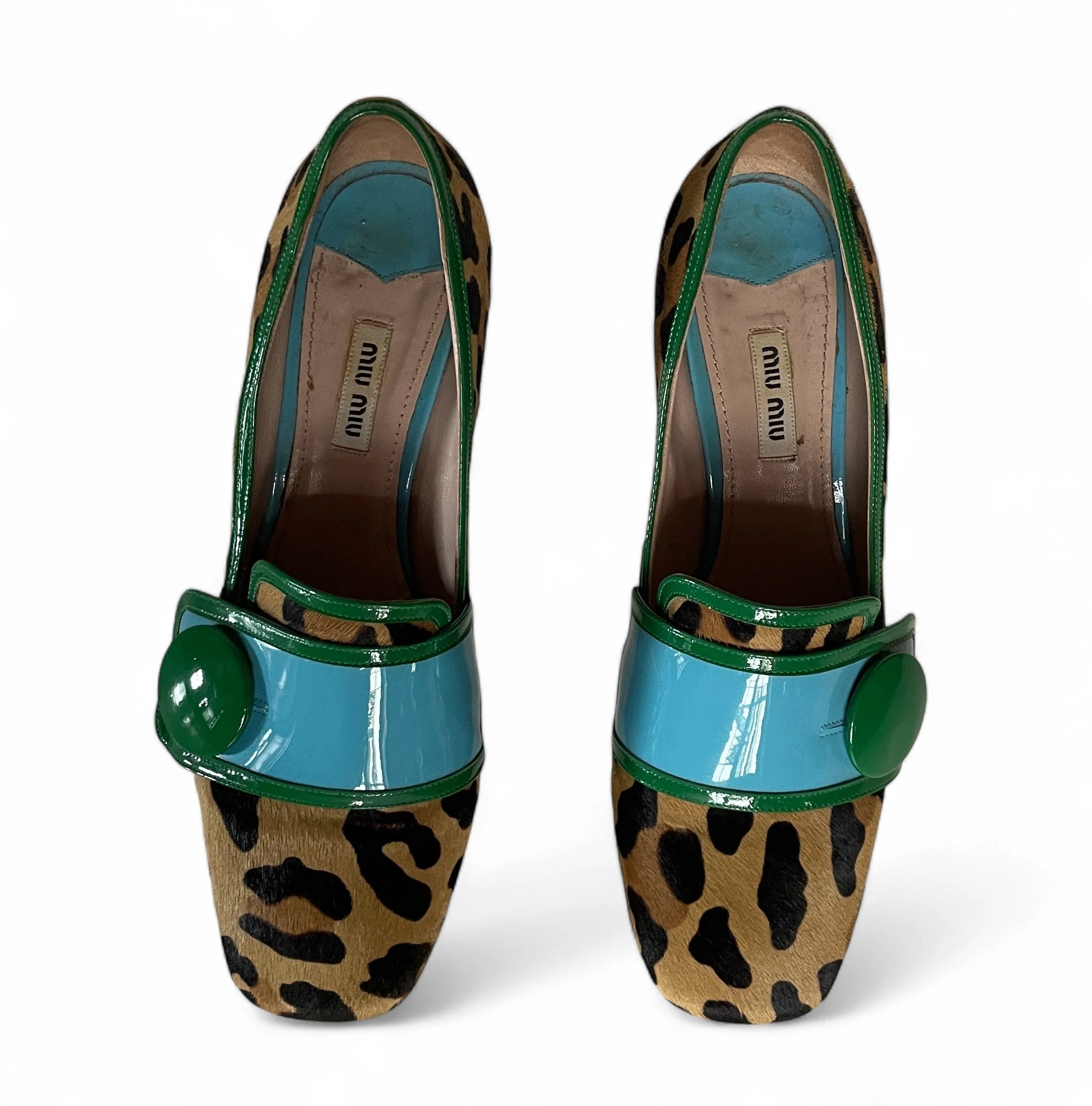 Miu Miu Pony Hair & Patent Leather Block Heels — Mia Luxury