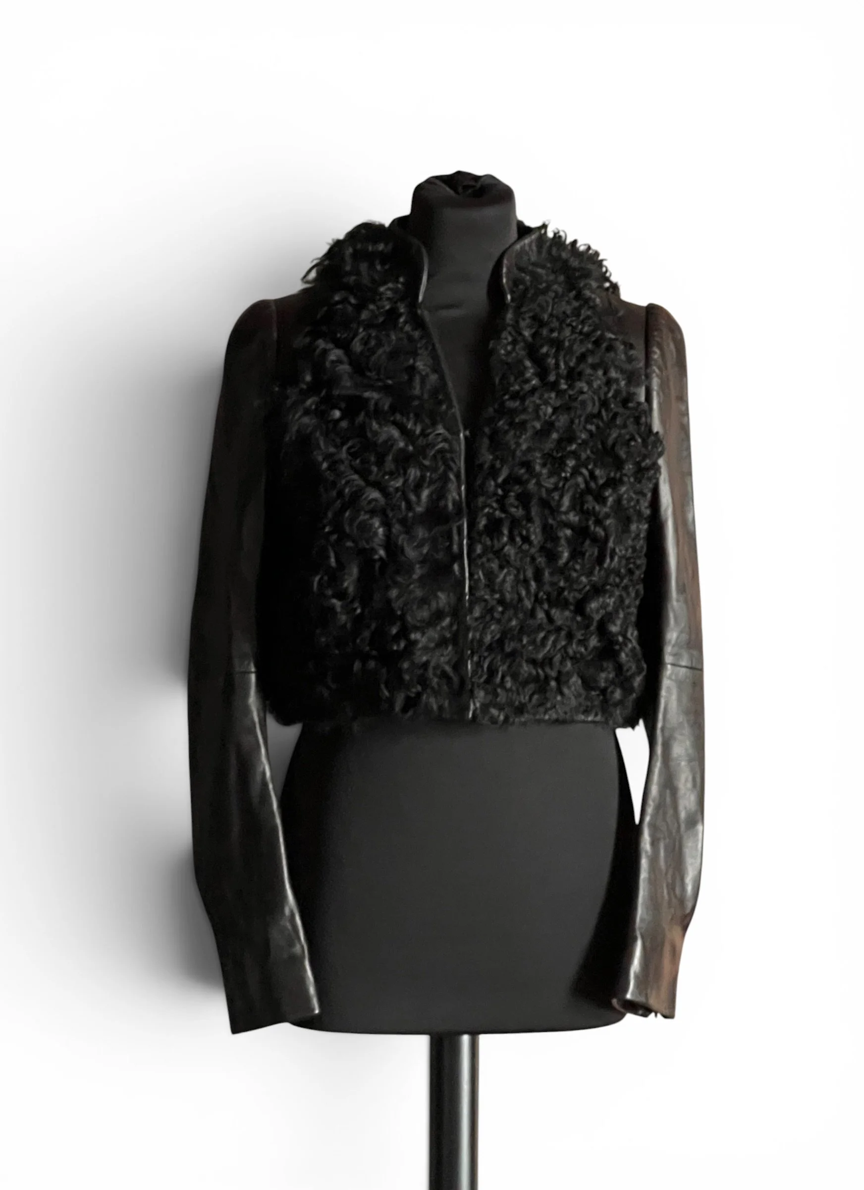 Balenciaga Pre-Fall 2008 Black Leather Jacket With Curly Fur