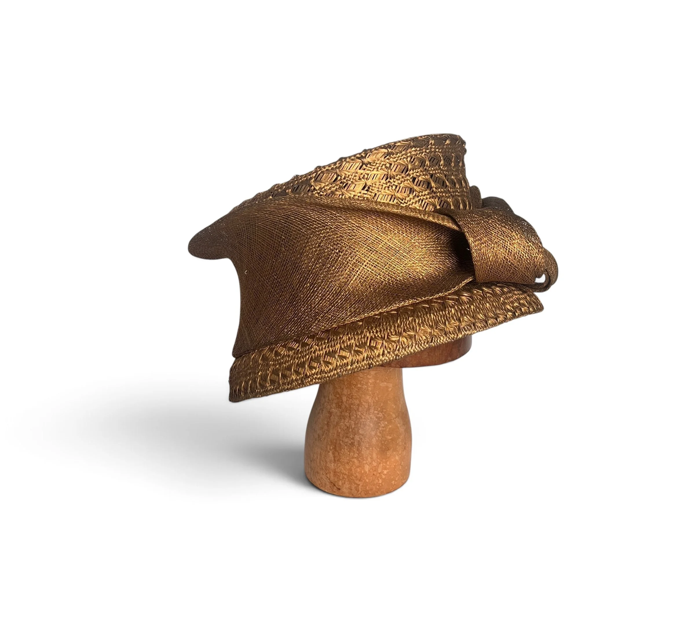 Philip Treacy 1997 Gold Woven Straw Bow Hat