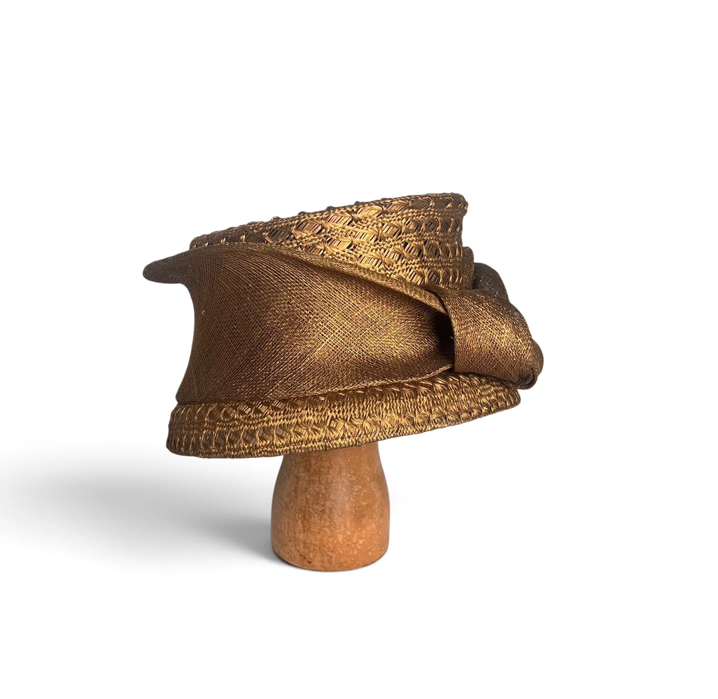 Philip Treacy 1997 Gold Woven Straw Bow Hat