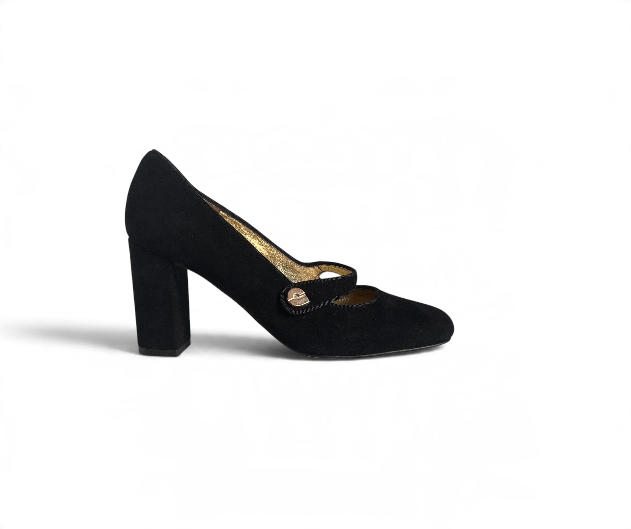 Charles Jourdan Black Suede Mary Jane Heels