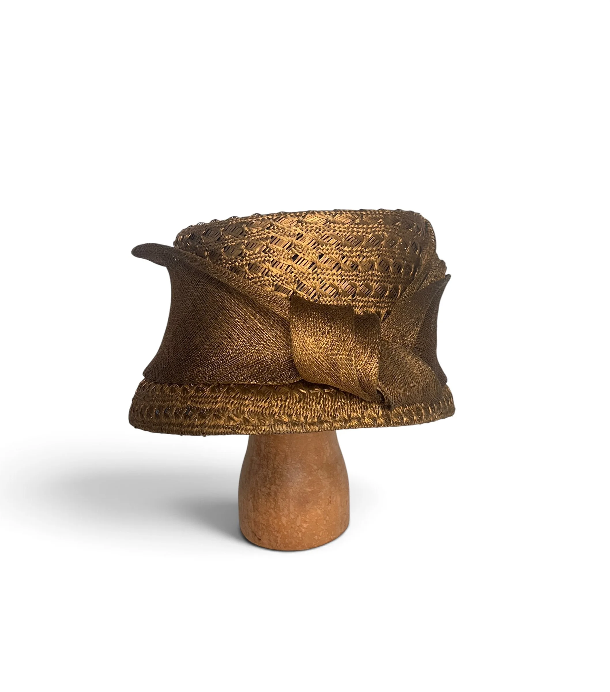 Philip Treacy 1997 Gold Woven Straw Bow Hat