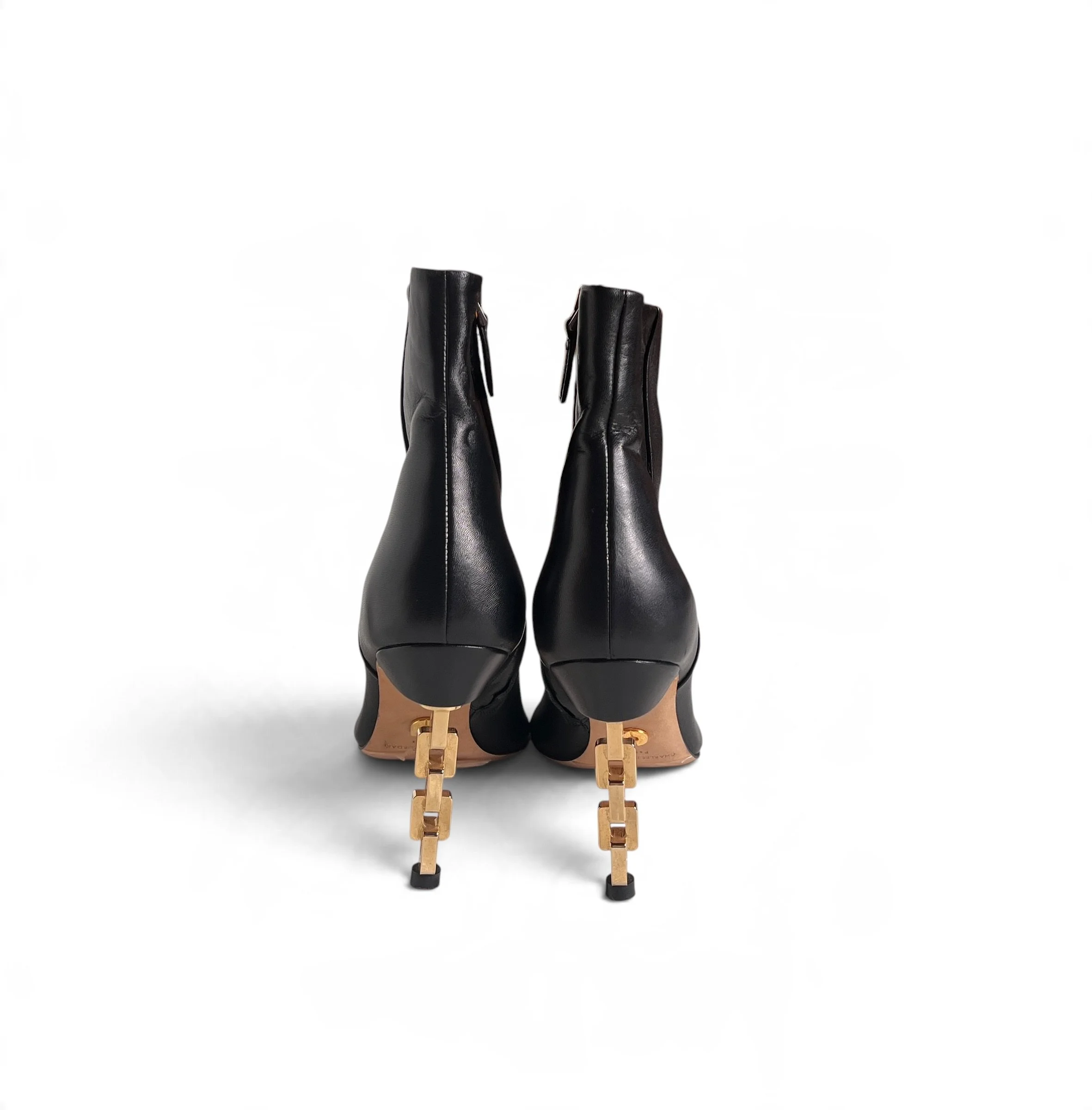 Charles Jourdan Black Leather Sculptural Heel Ankle Boots