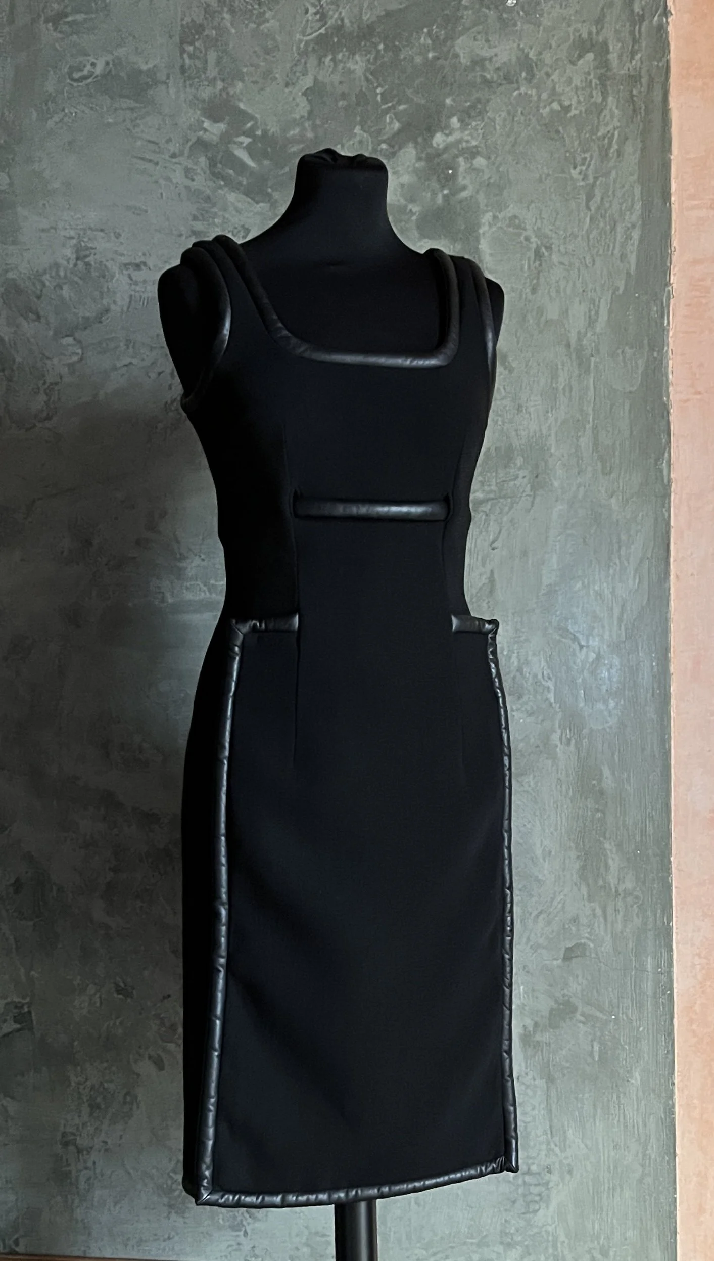 Christopher Kane Black Leather Trim Piping Dress