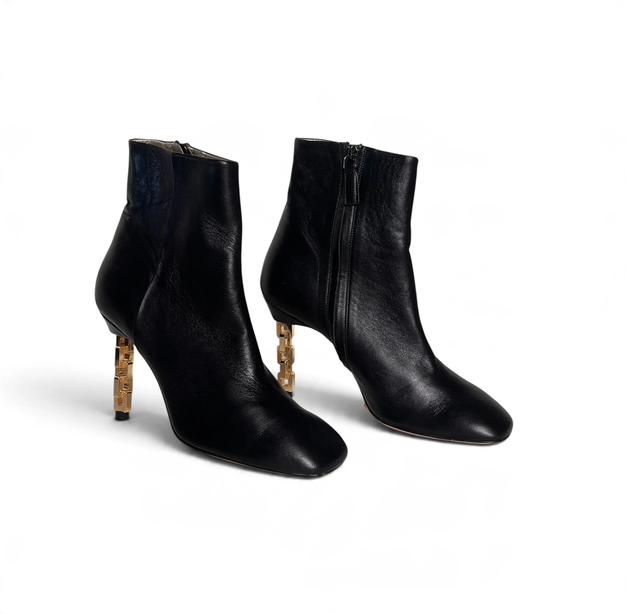 Charles Jourdan Black Leather Sculptural Heel Ankle Boots