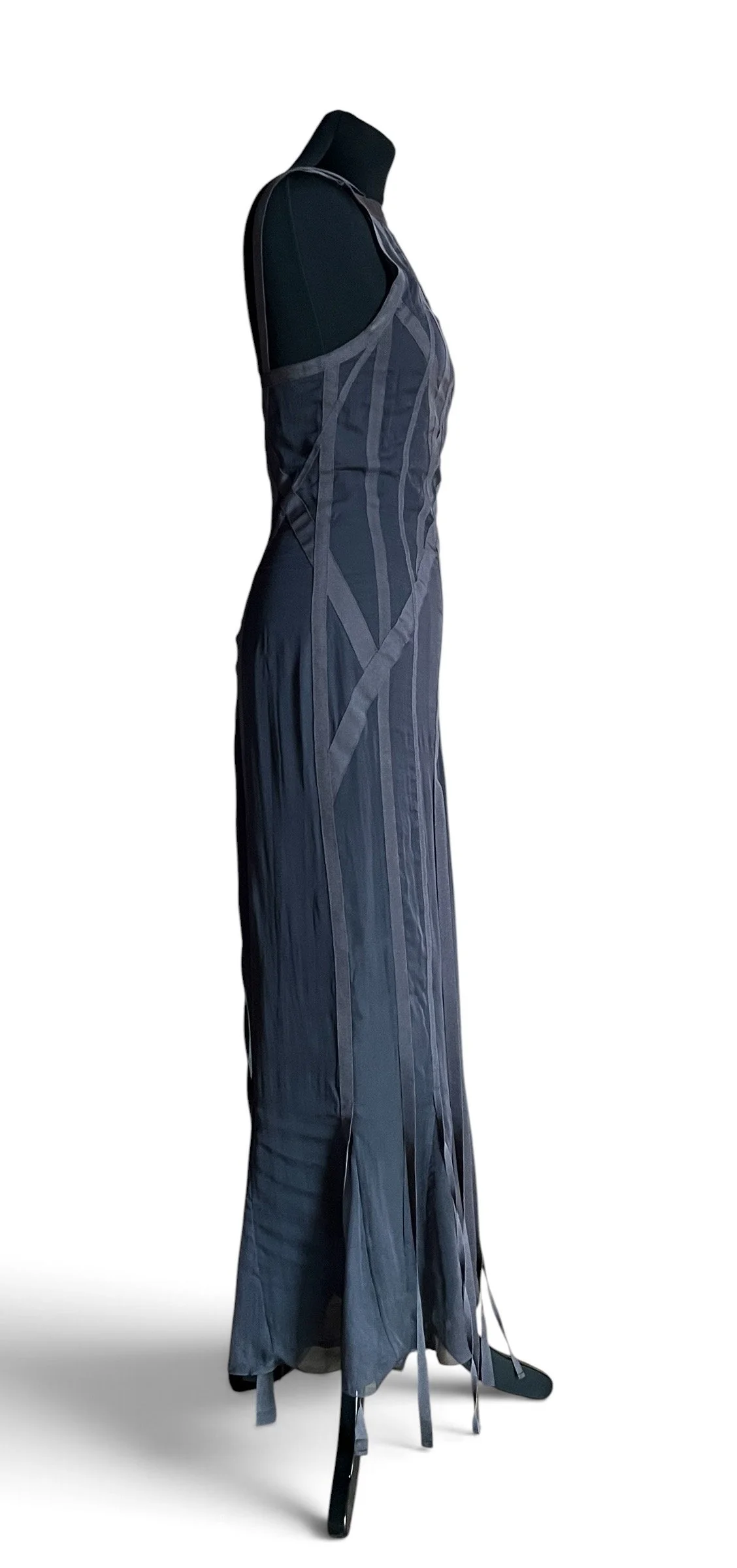 Chanel Fall 2002 Long Semi-Sheer Grey Silk Evening Dress