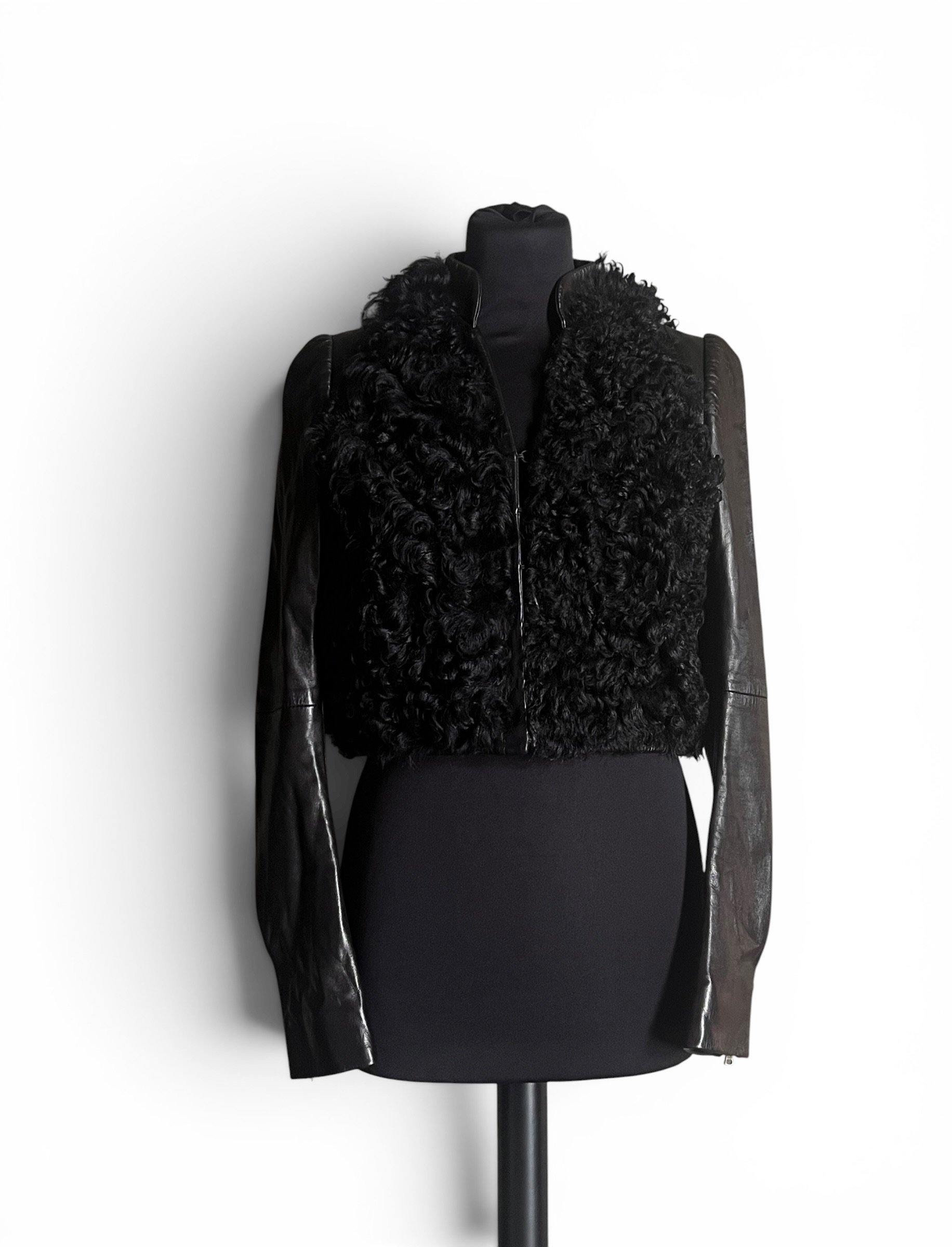 Balenciaga Pre-Fall 2008 Black Leather Jacket With Curly Fur