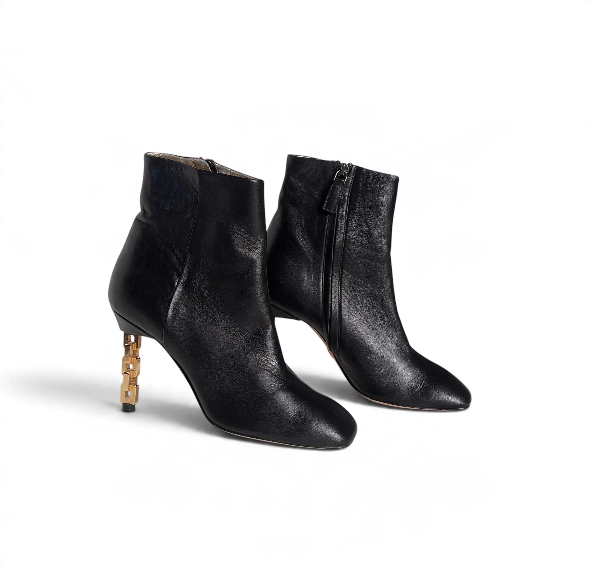 Charles Jourdan Black Leather Sculptural Heel Ankle Boots