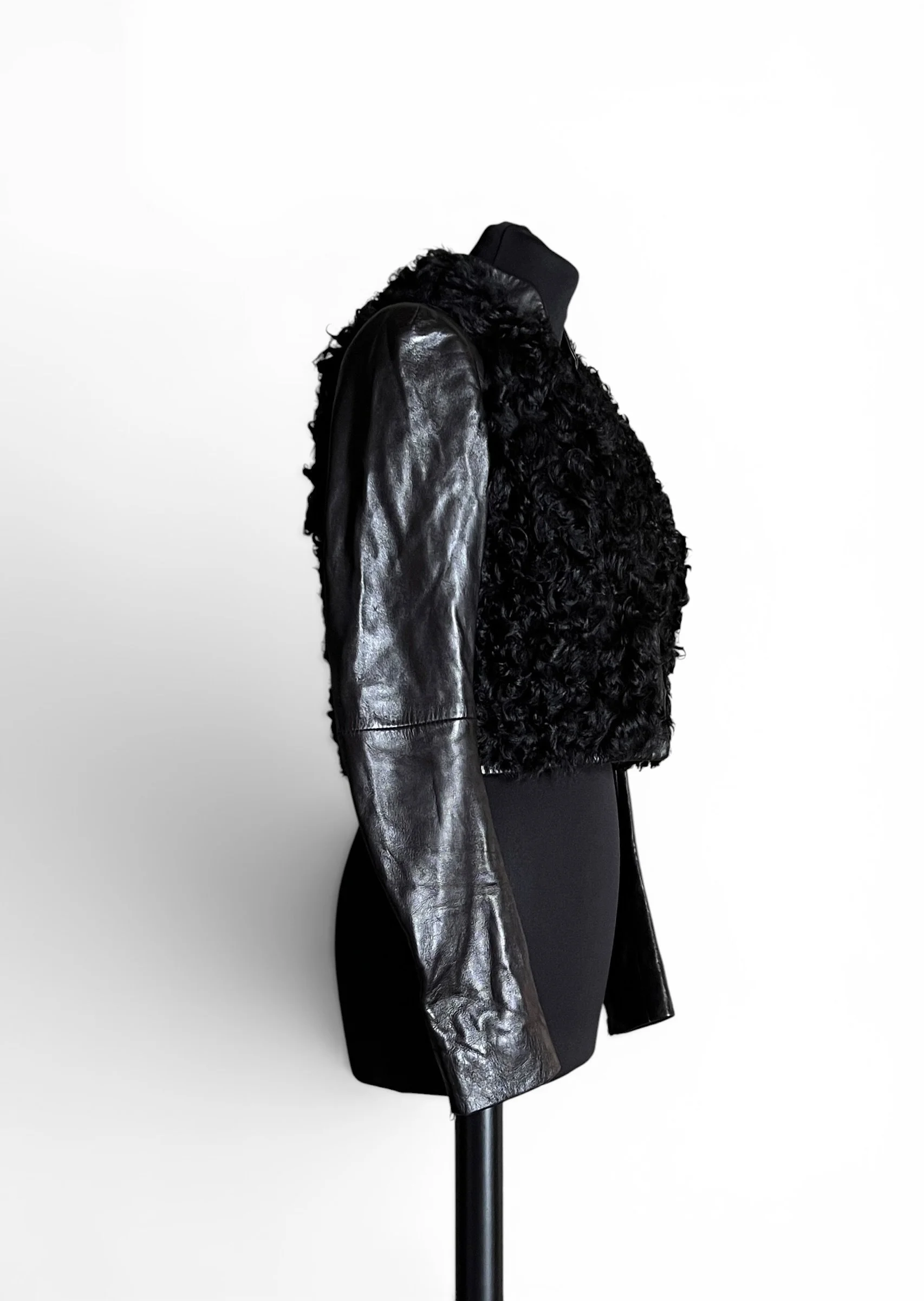 Balenciaga Pre-Fall 2008 Black Leather Jacket With Curly Fur