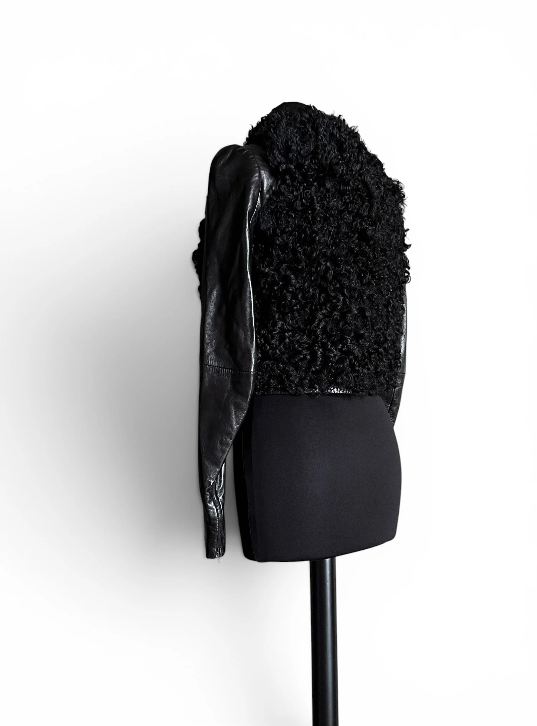 Balenciaga Pre-Fall 2008 Black Leather Jacket With Curly Fur