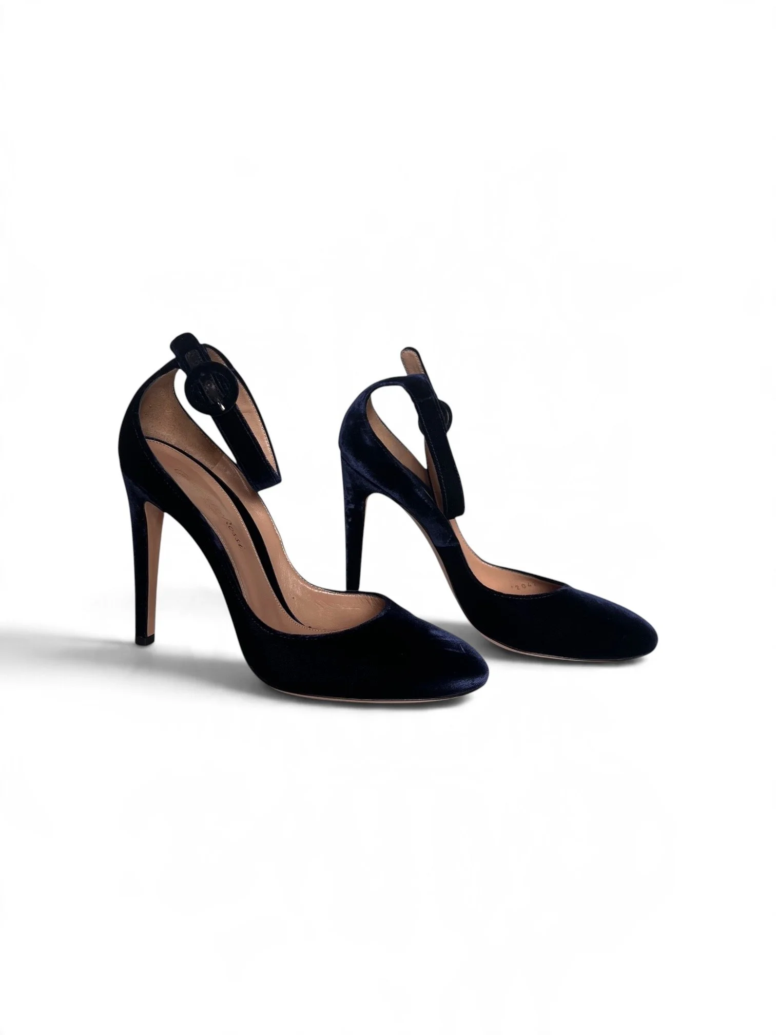 Gianvito Rossi Navy Velvet Ankle Strap Pumps