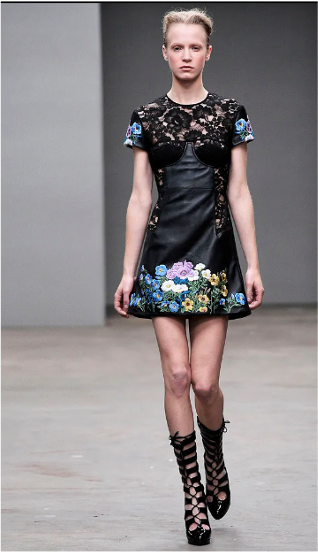Christopher Kane Fall 2010 Leather & Lace Dress with Embroidered Floral Detail