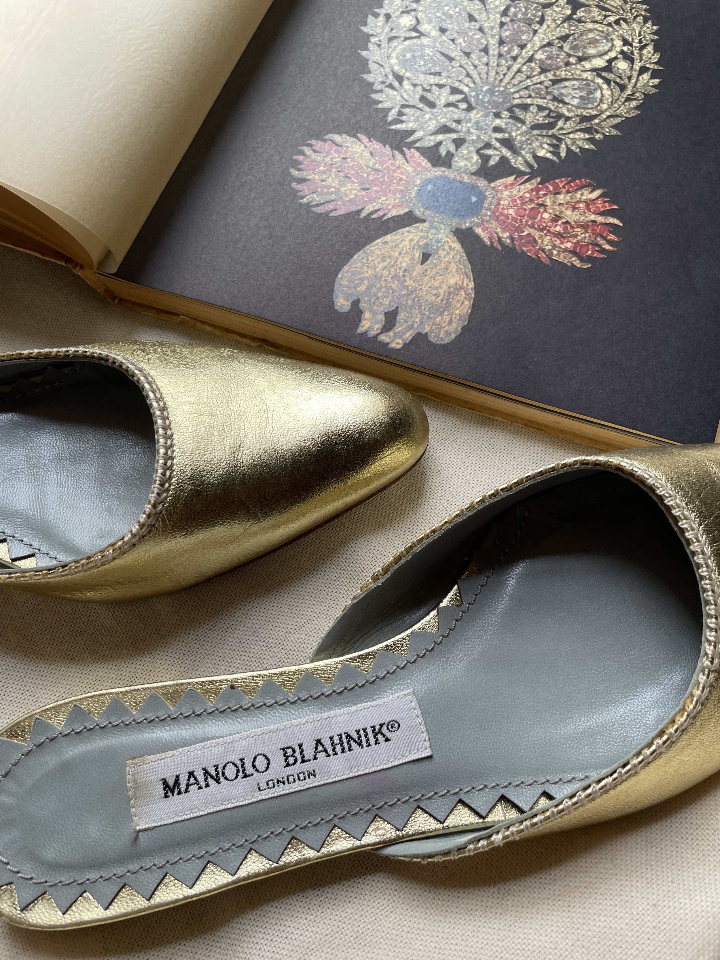 Manolo Blahnik Gold Leather Mules
