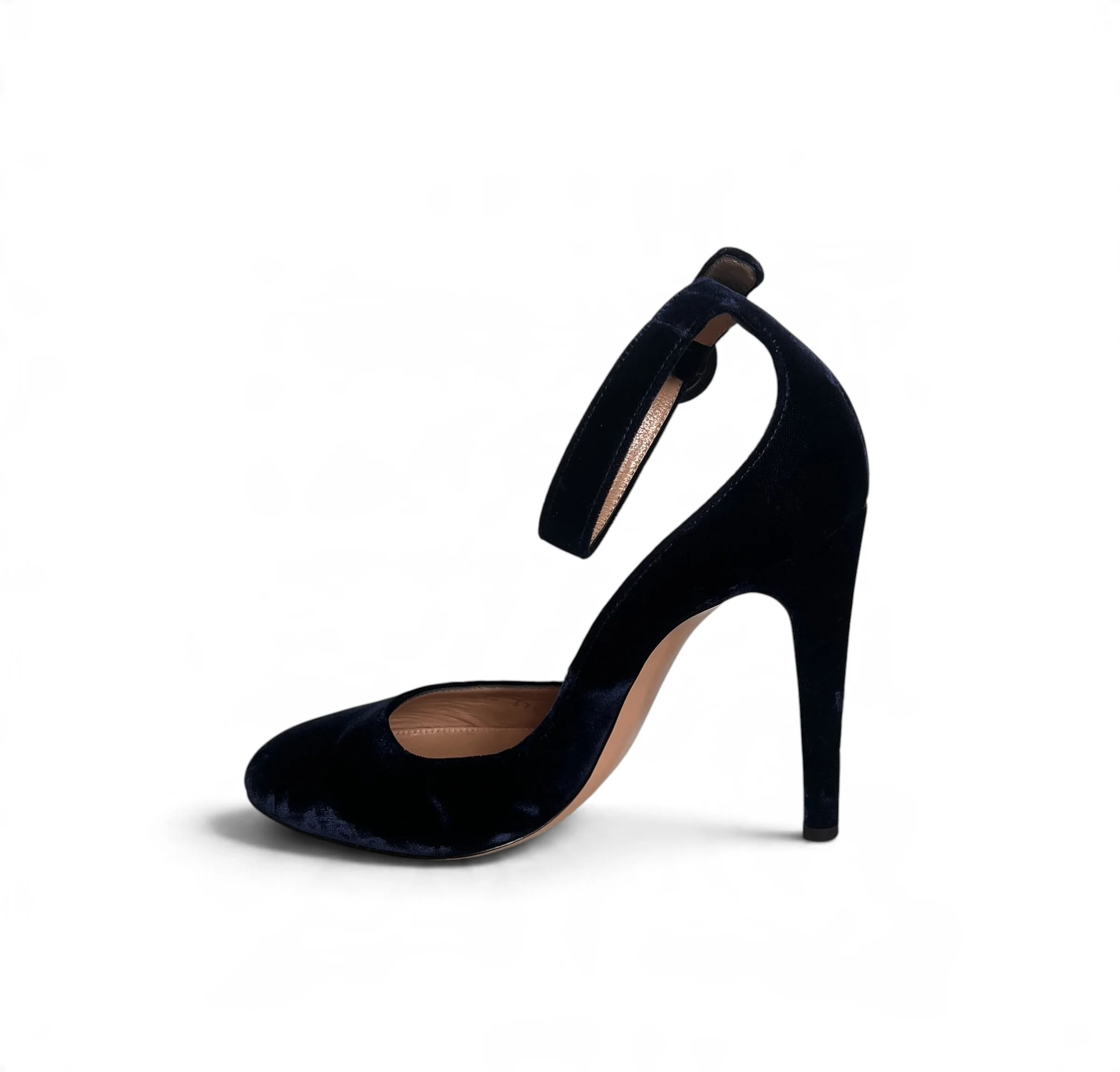 Gianvito Rossi Navy Velvet Ankle Strap Pumps