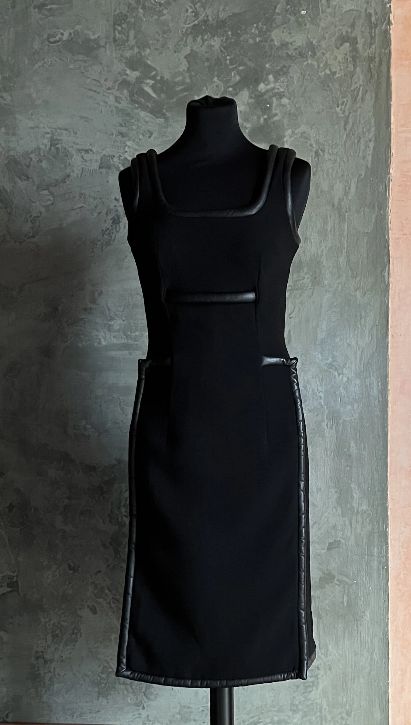 Christopher Kane Black Leather Trim Piping Dress