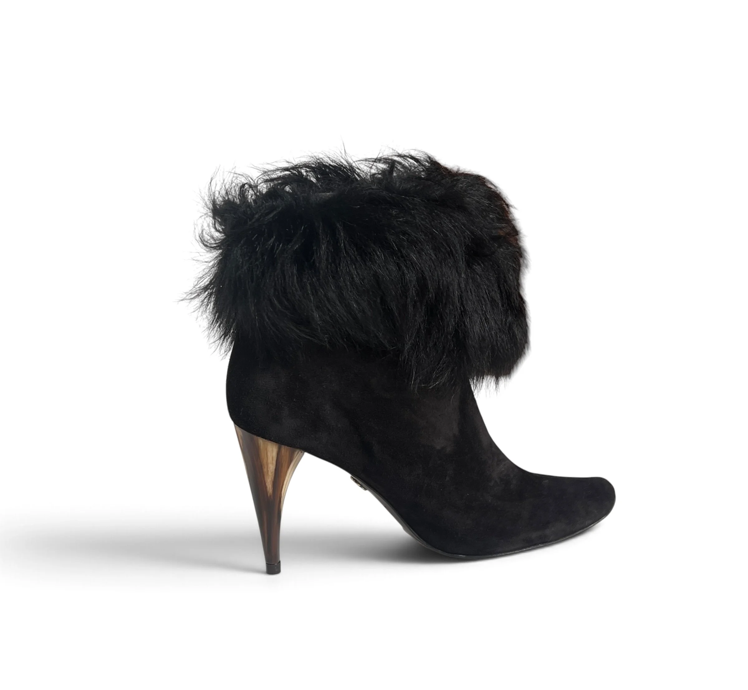 Charles Jourdan Black Suede & Fur Ankle Boots