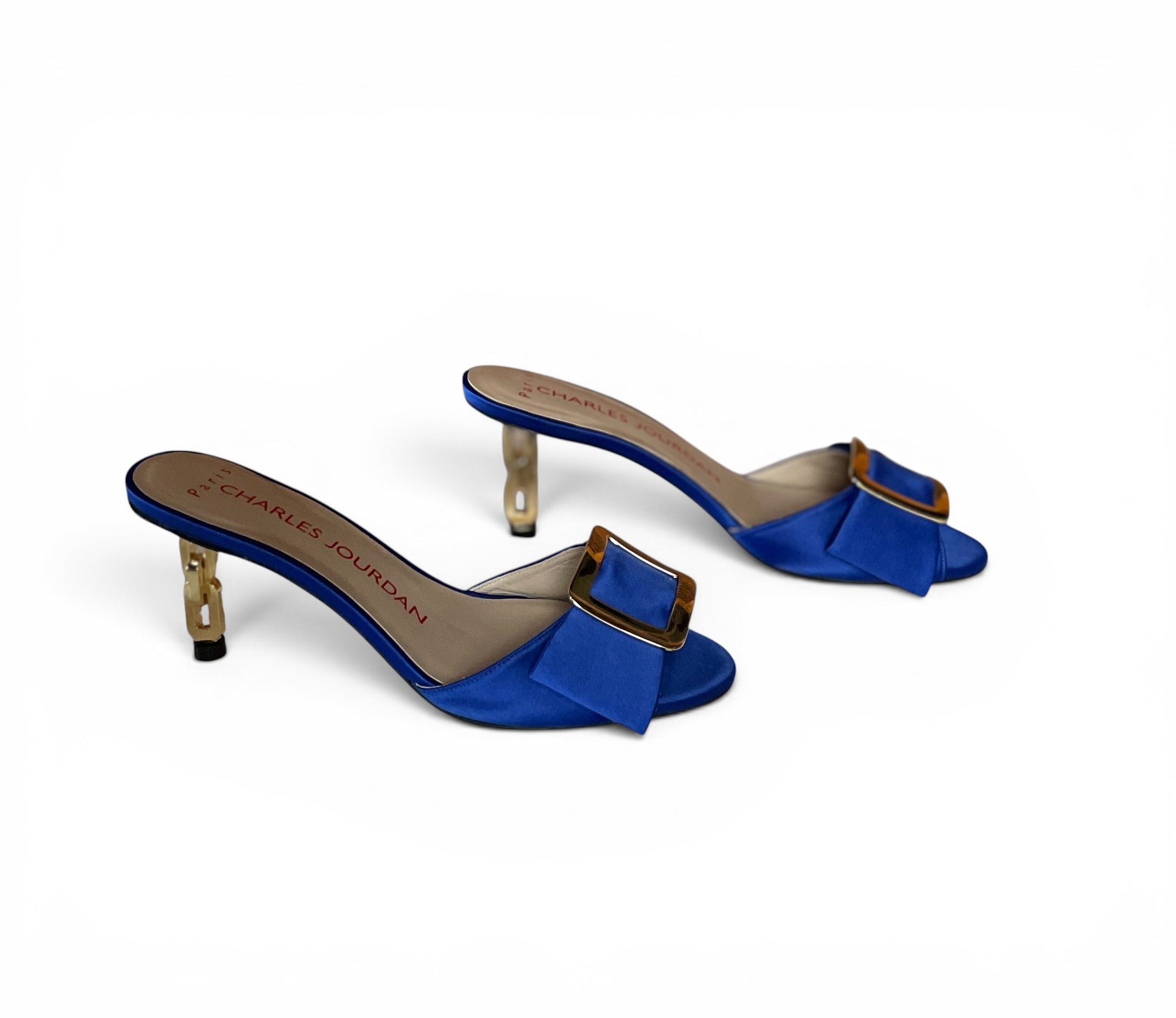 Charles Jourdan Open-toe Royal Blue Satin Mules