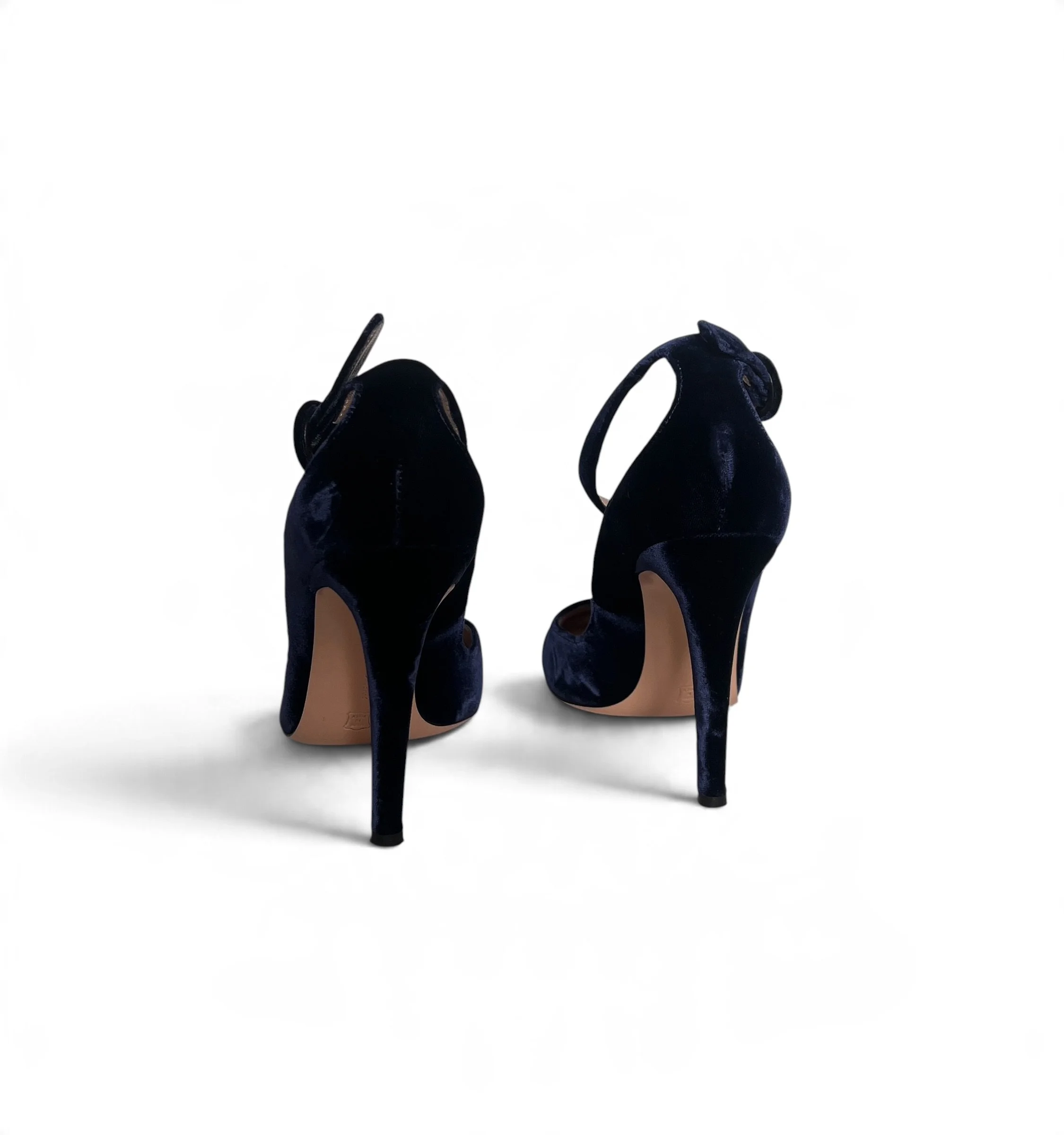 Gianvito Rossi Navy Velvet Ankle Strap Pumps