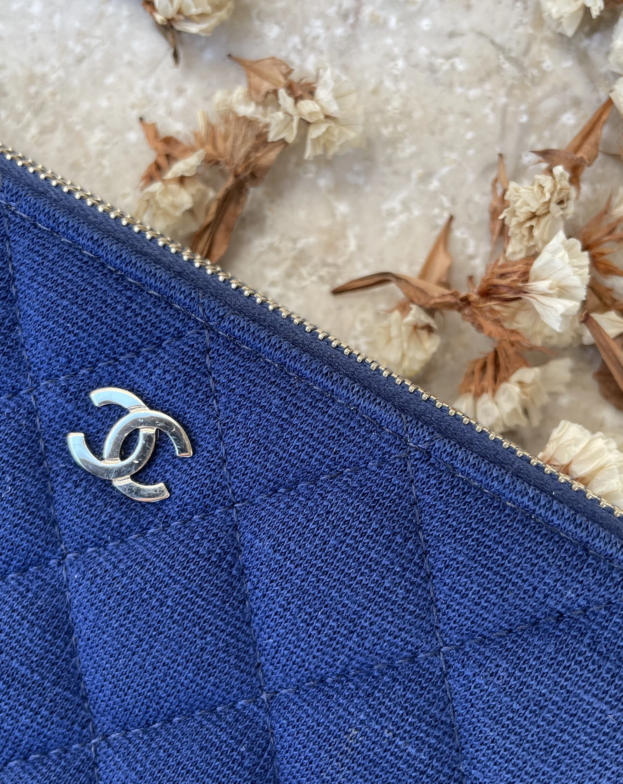 Chanel Double Zip Blue Quilted Jersey Wallet on Chain VIP Clutch