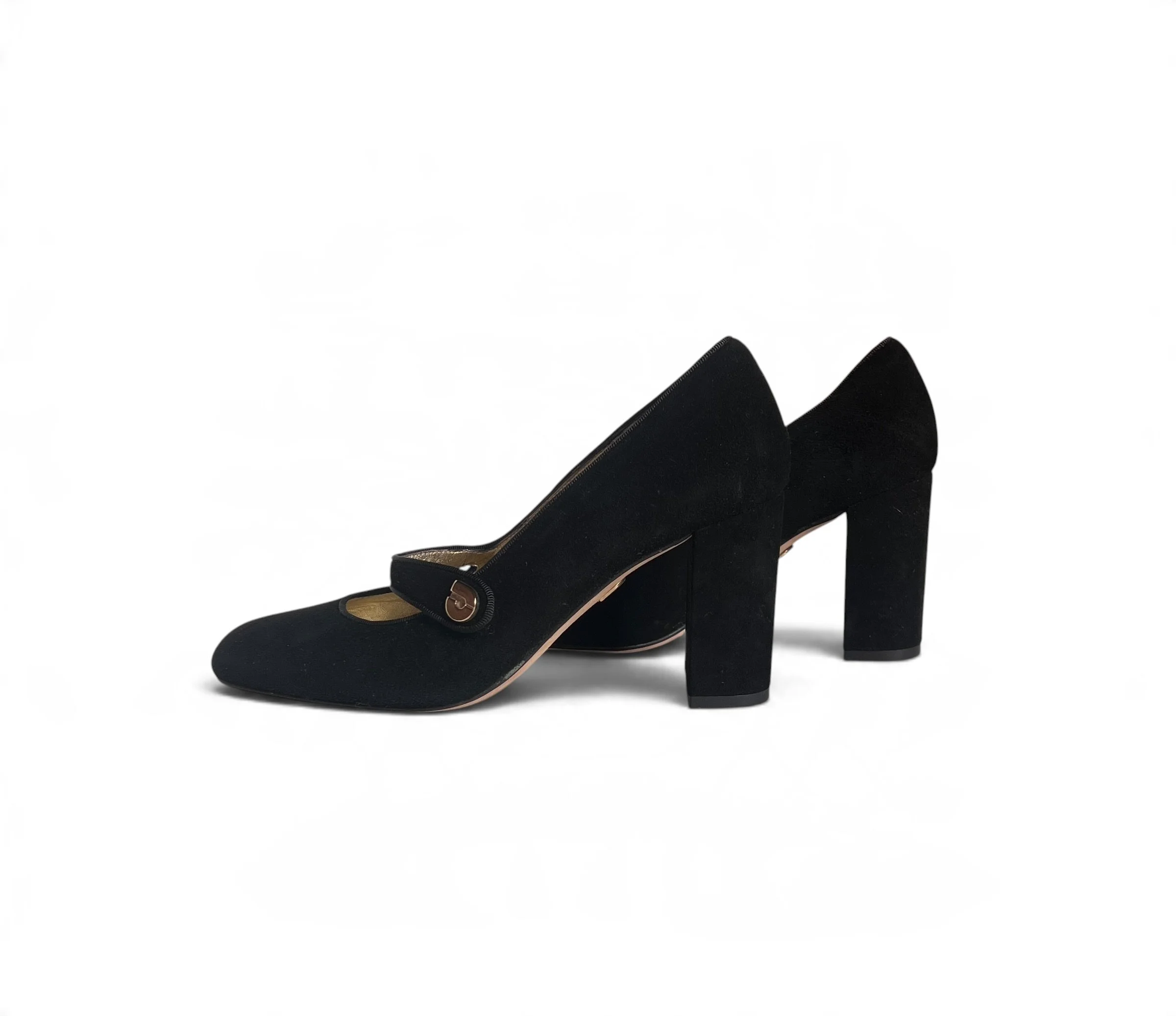 Charles Jourdan Black Suede Mary Jane Heels