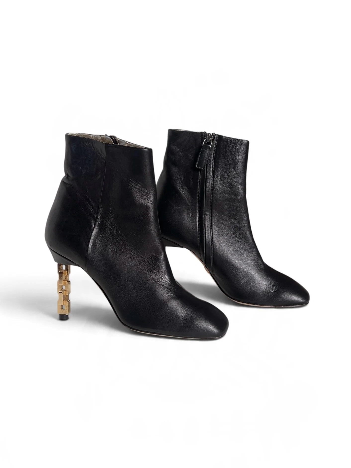 Charles Jourdan Black Leather Sculptural Heel Ankle Boots