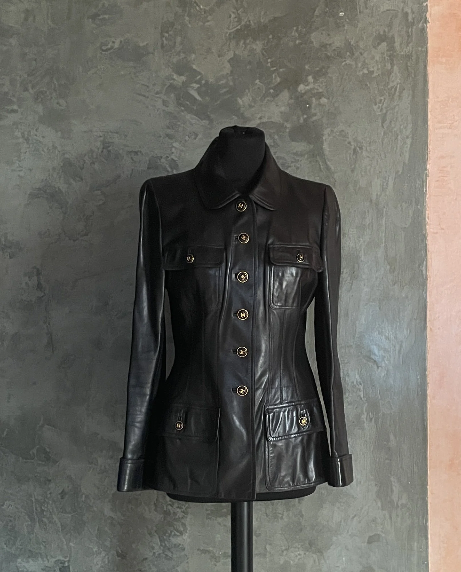 Chanel Black Leather Fitted Jacket