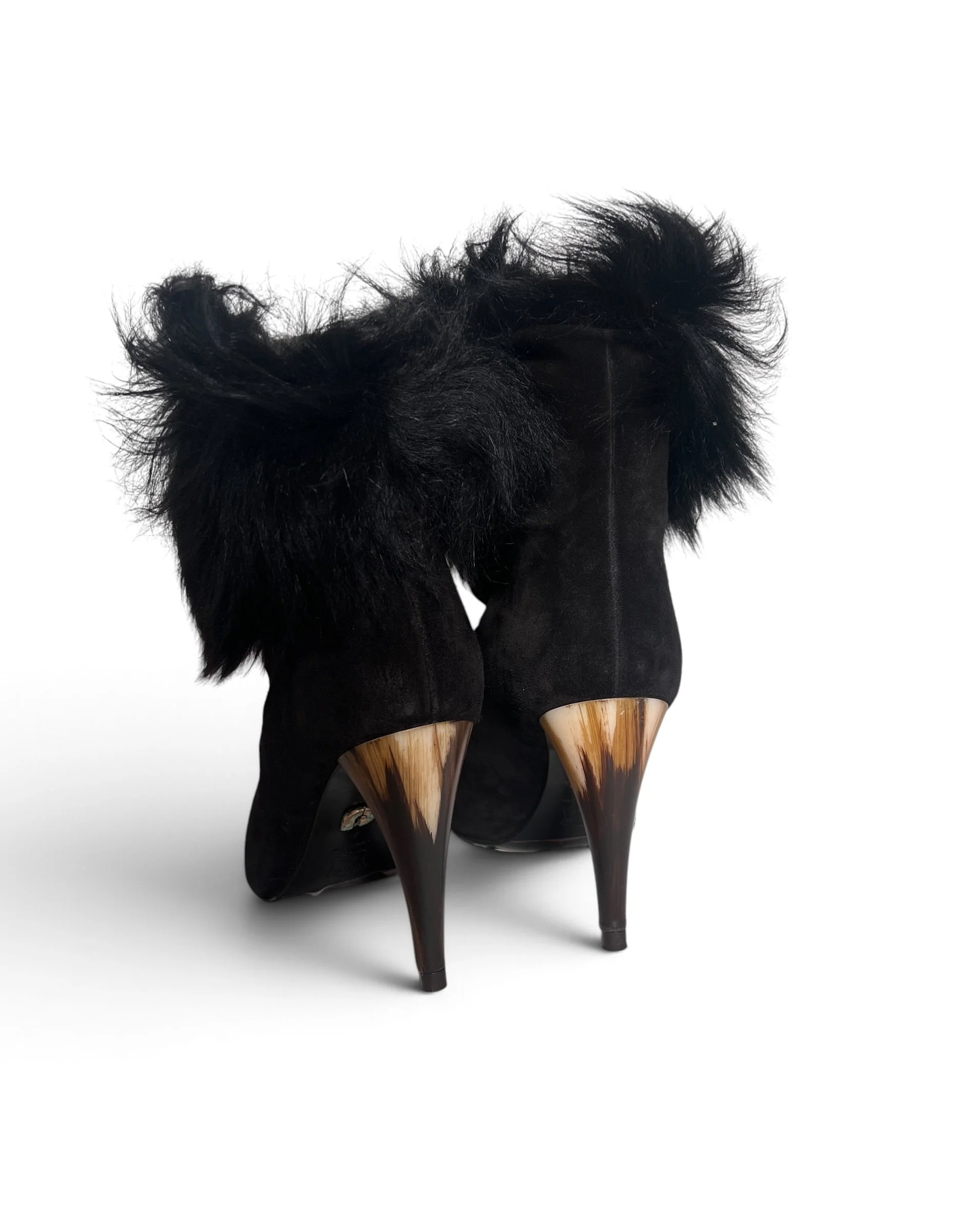 Charles Jourdan Black Suede & Fur Ankle Boots