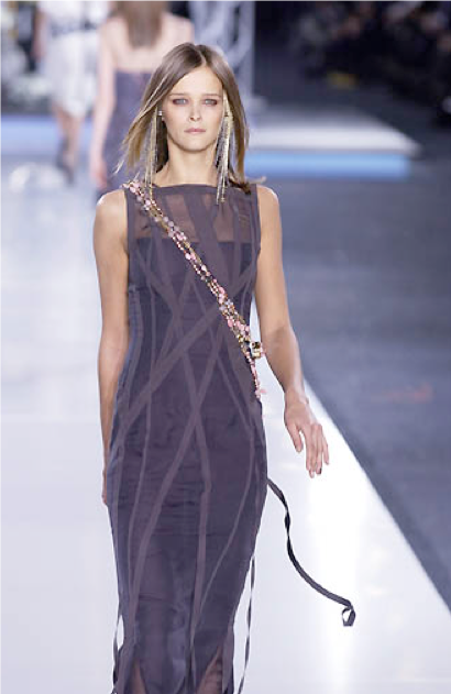 Chanel Fall 2002 Long Semi-Sheer Grey Silk Evening Dress