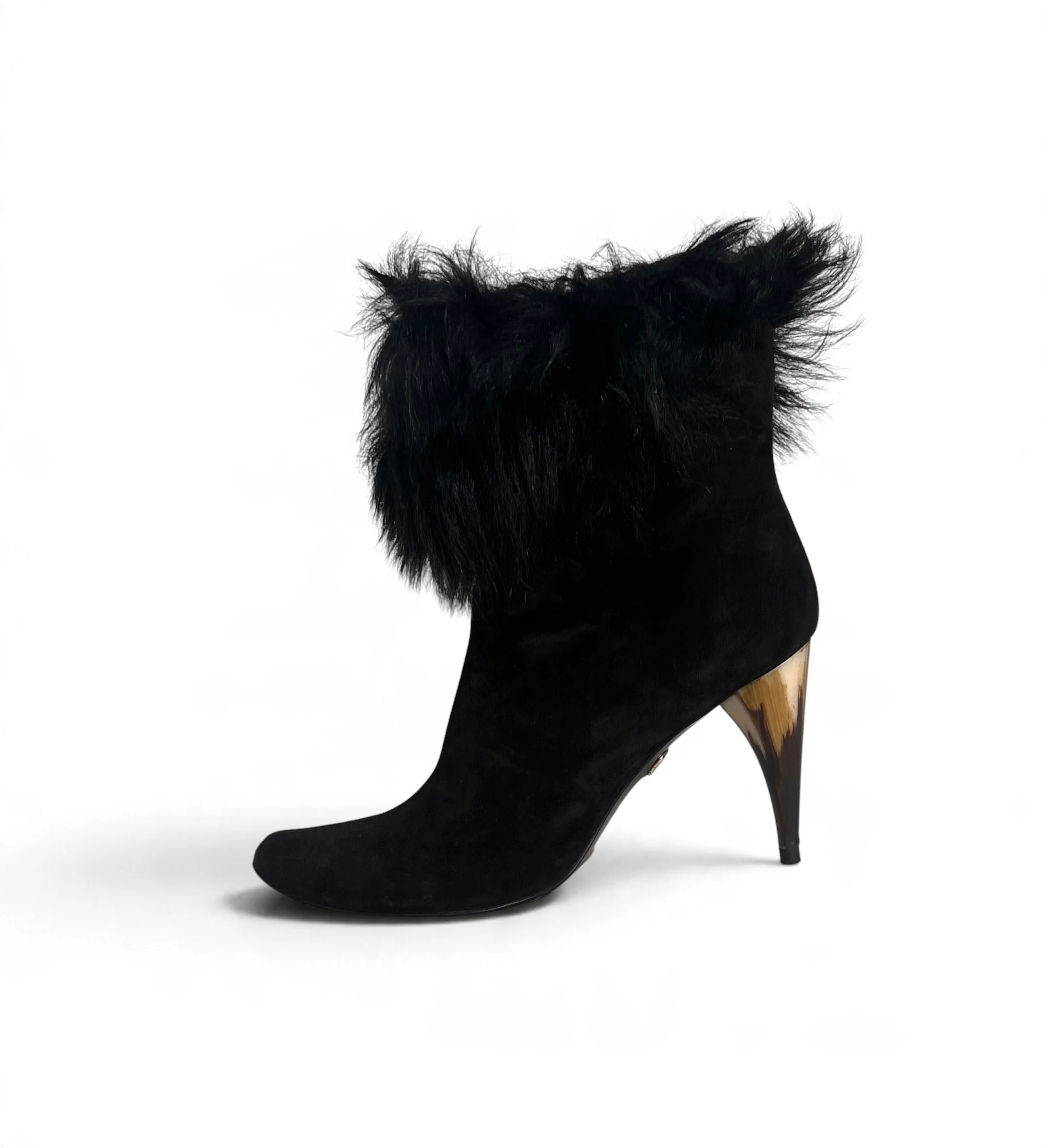 Charles Jourdan Black Suede & Fur Ankle Boots