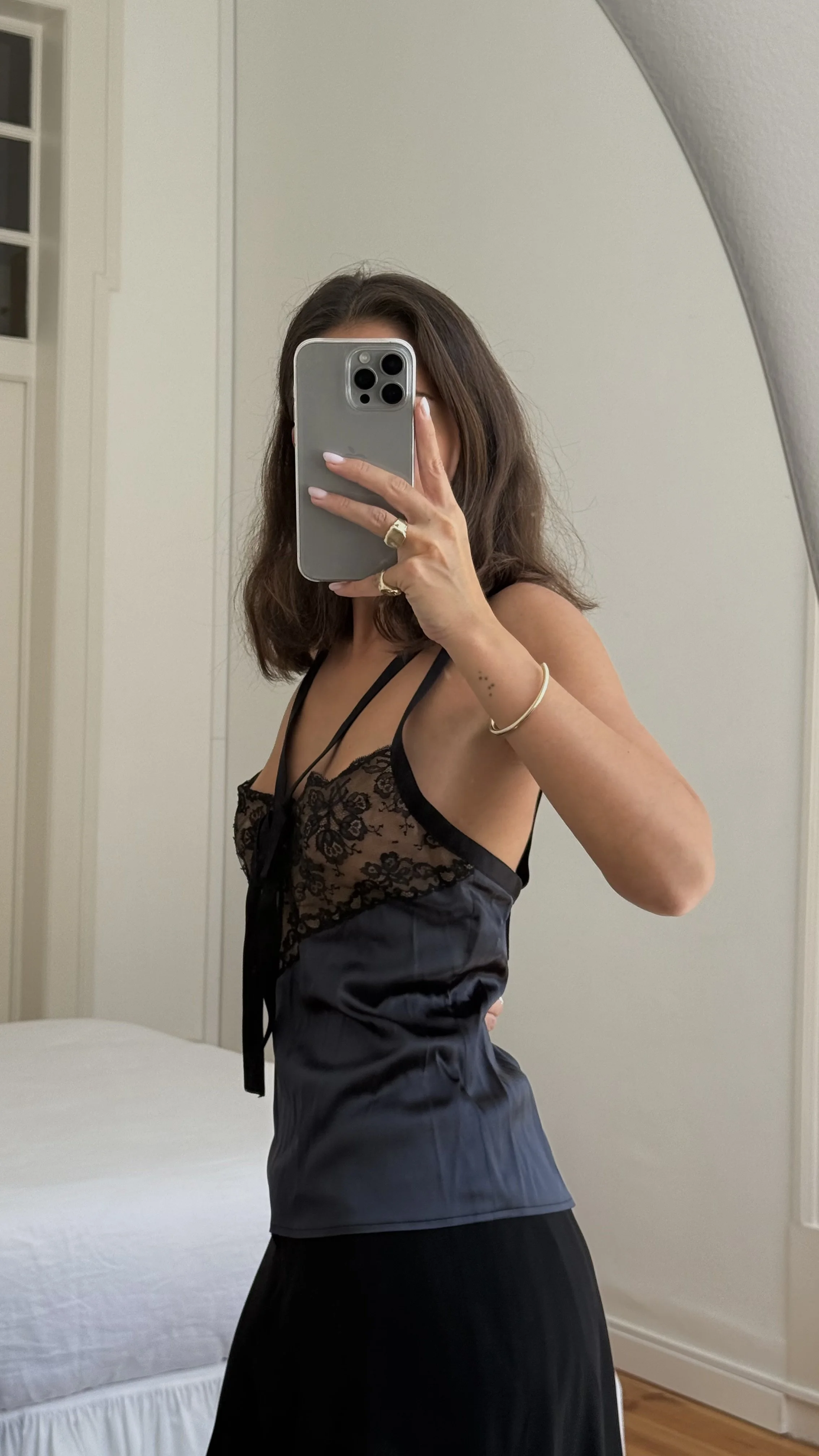 Chanel Vintage Spring 2005 Satin and Lace Top