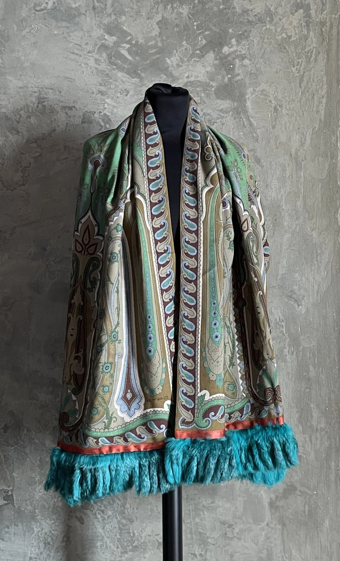 Etro Paisley Stole with Rabbit Fringes