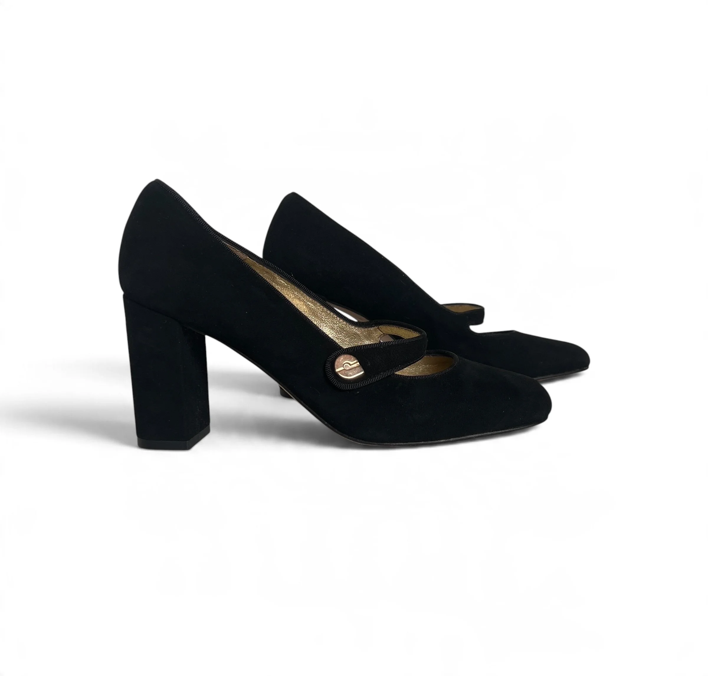 Charles Jourdan Black Suede Mary Jane Heels