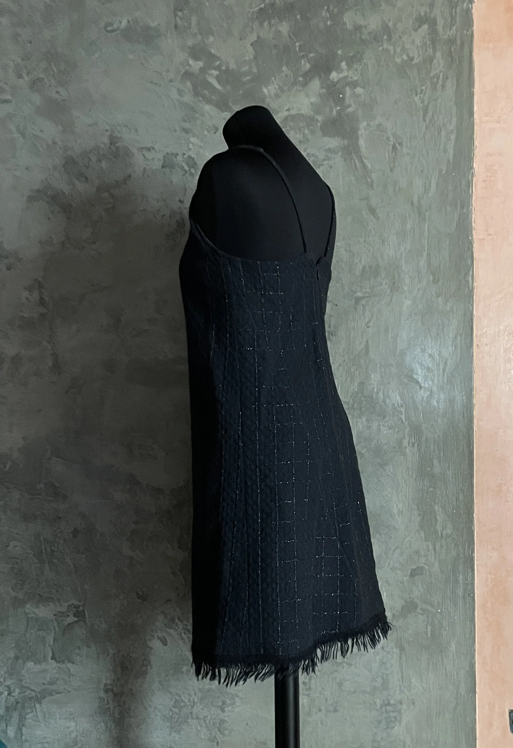 blue dress for baby girl Chanel 23S black tweed dress