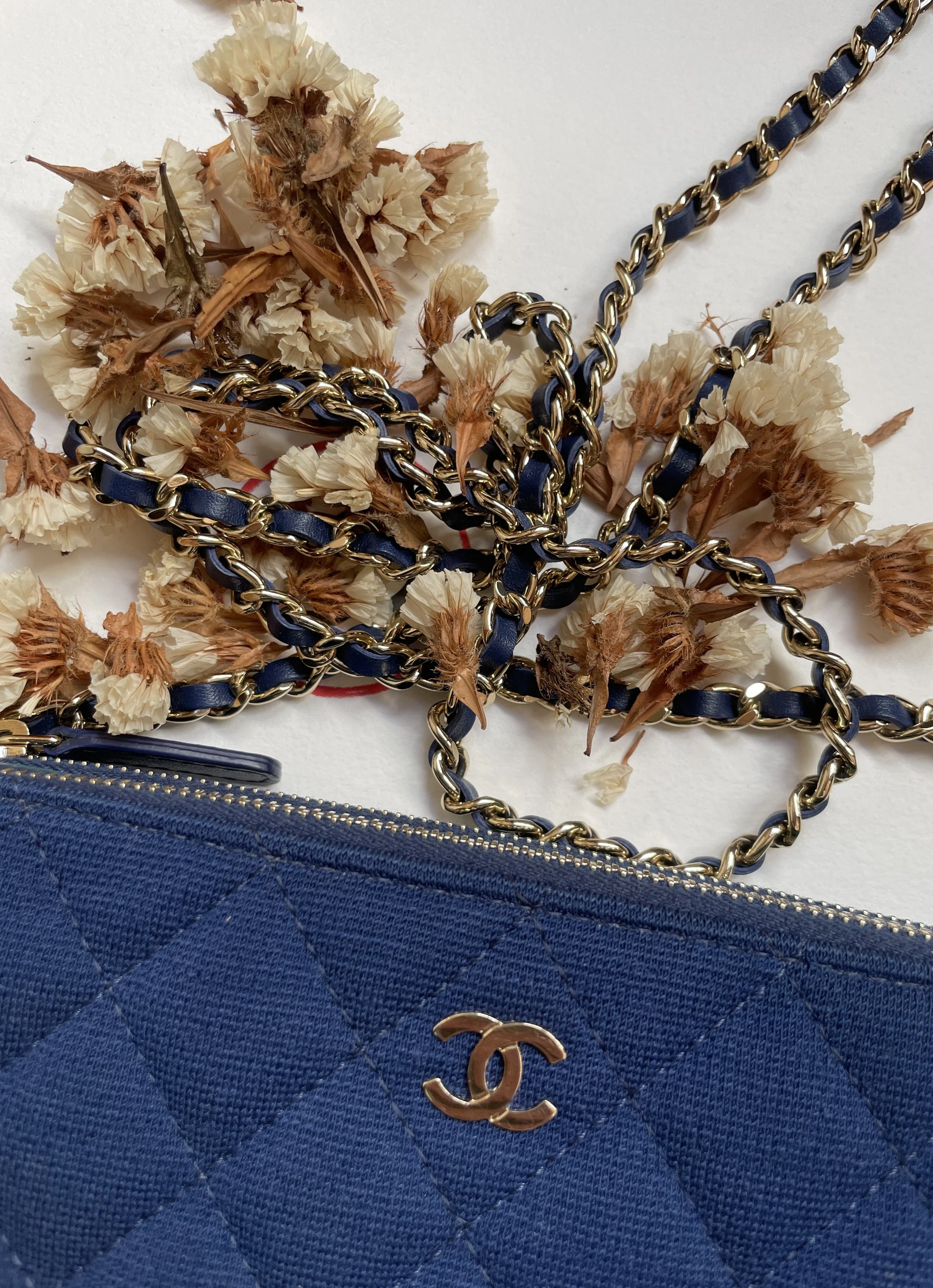 Chanel Double Zip Blue Quilted Jersey Wallet on Chain VIP Clutch