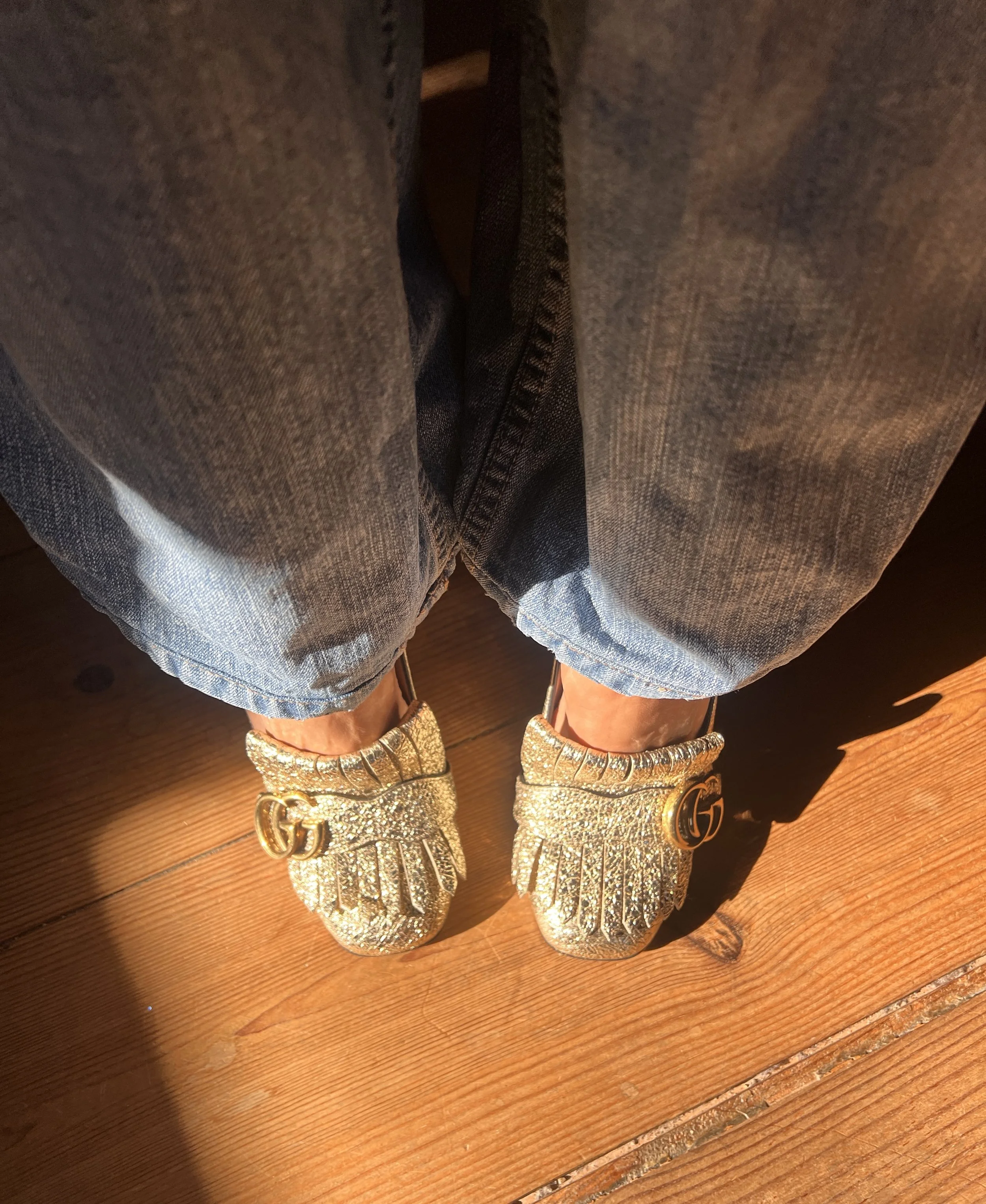GG Marmont Fringed Metallic Loafer Pumps