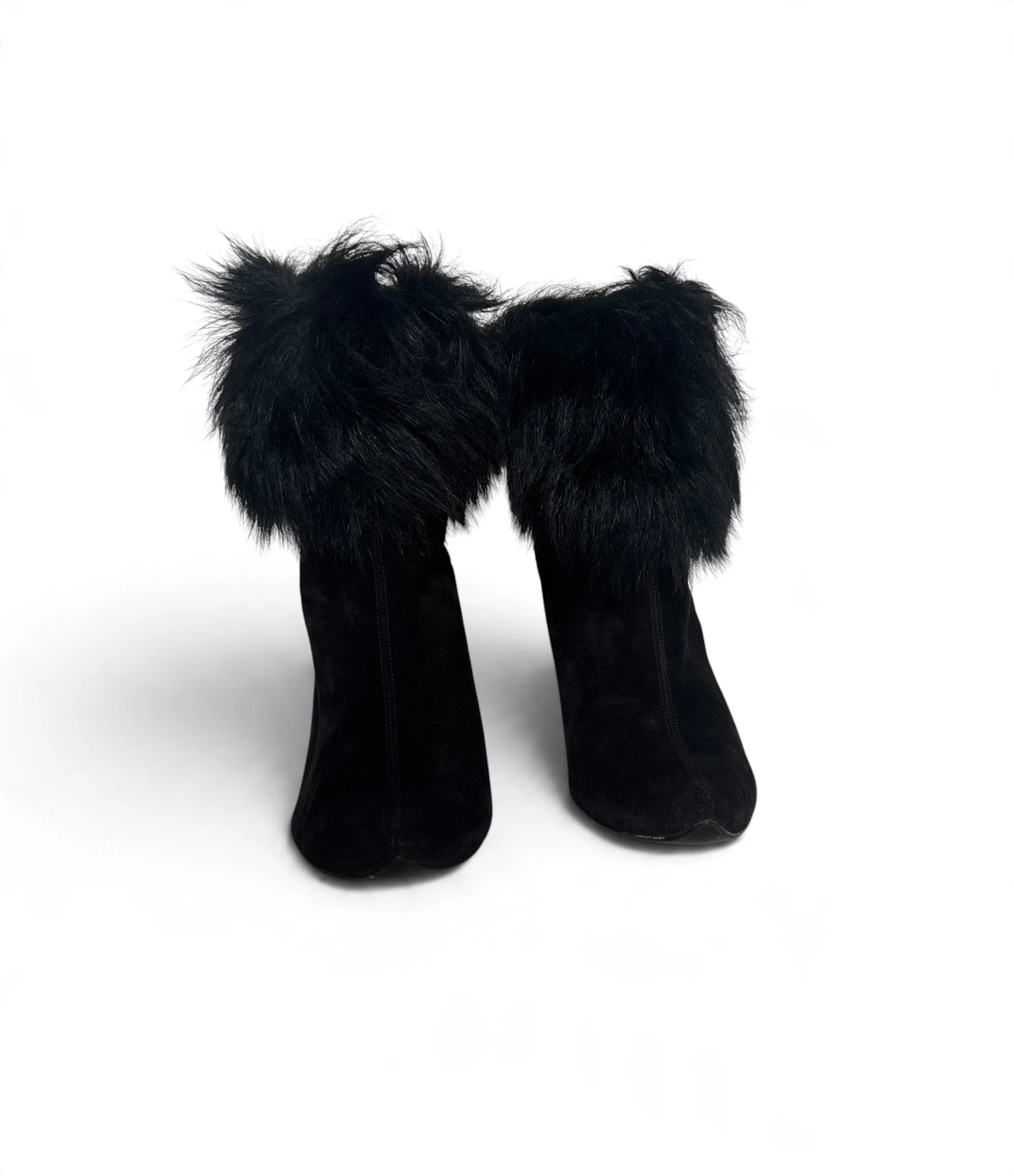 Charles Jourdan Black Suede & Fur Ankle Boots