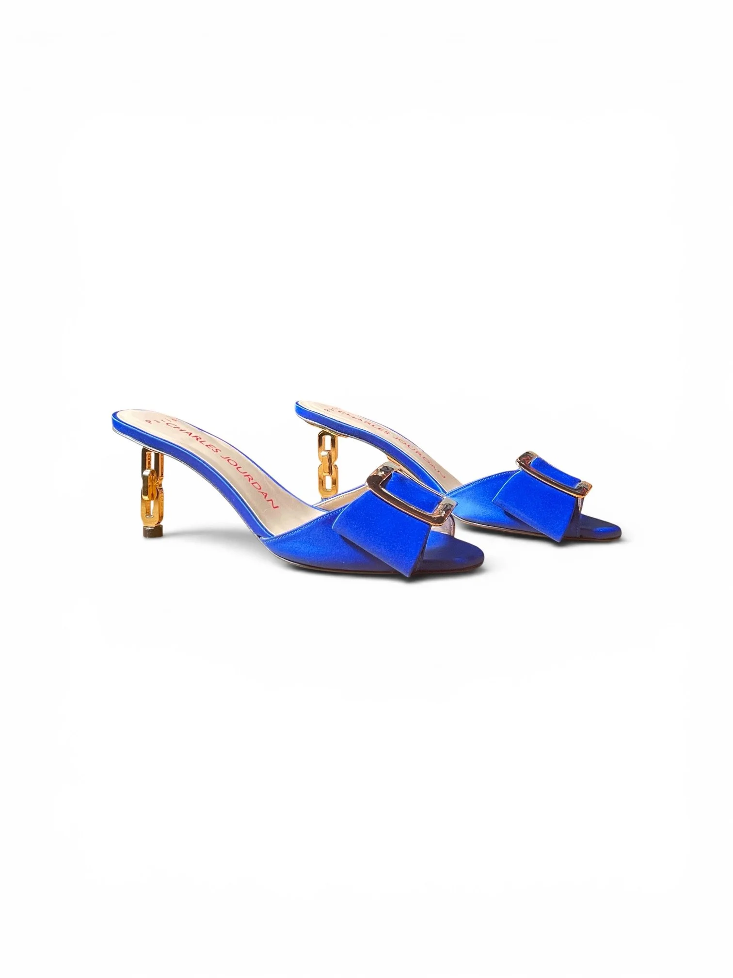 Charles Jourdan Open-toe Royal Blue Satin Mules