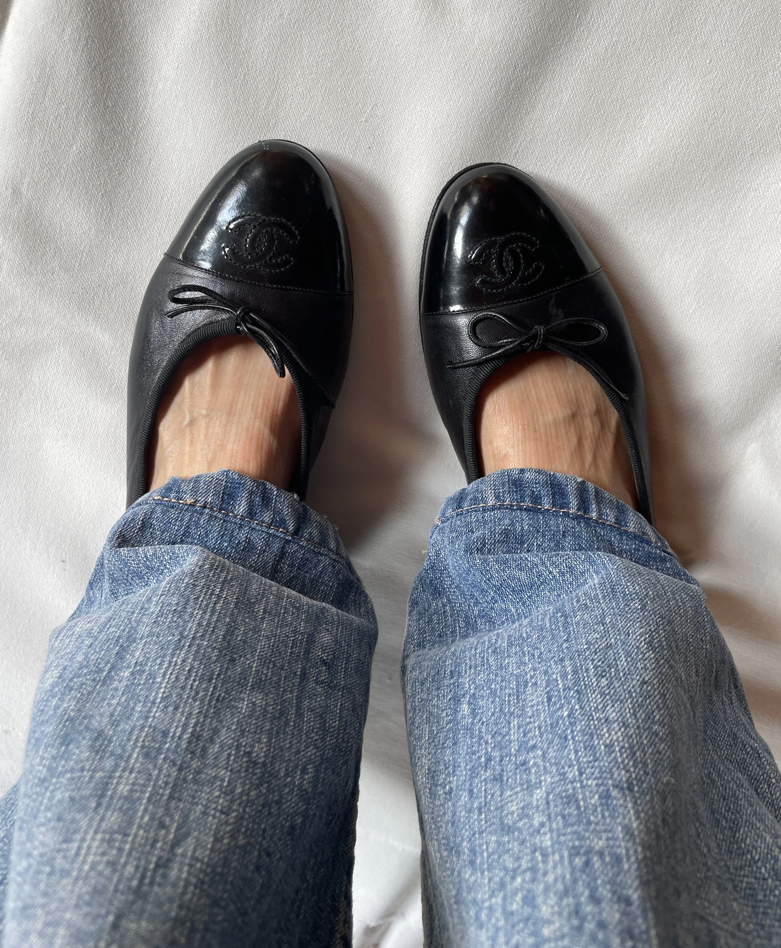 Chanel Black Leather Ballet Flats