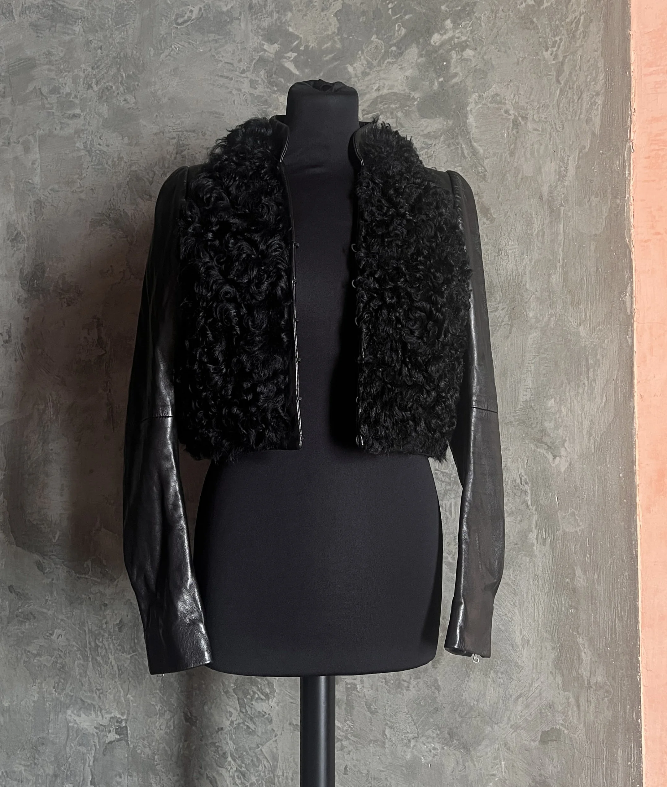 Balenciaga Pre-Fall 2008 Black Leather Jacket With Curly Fur