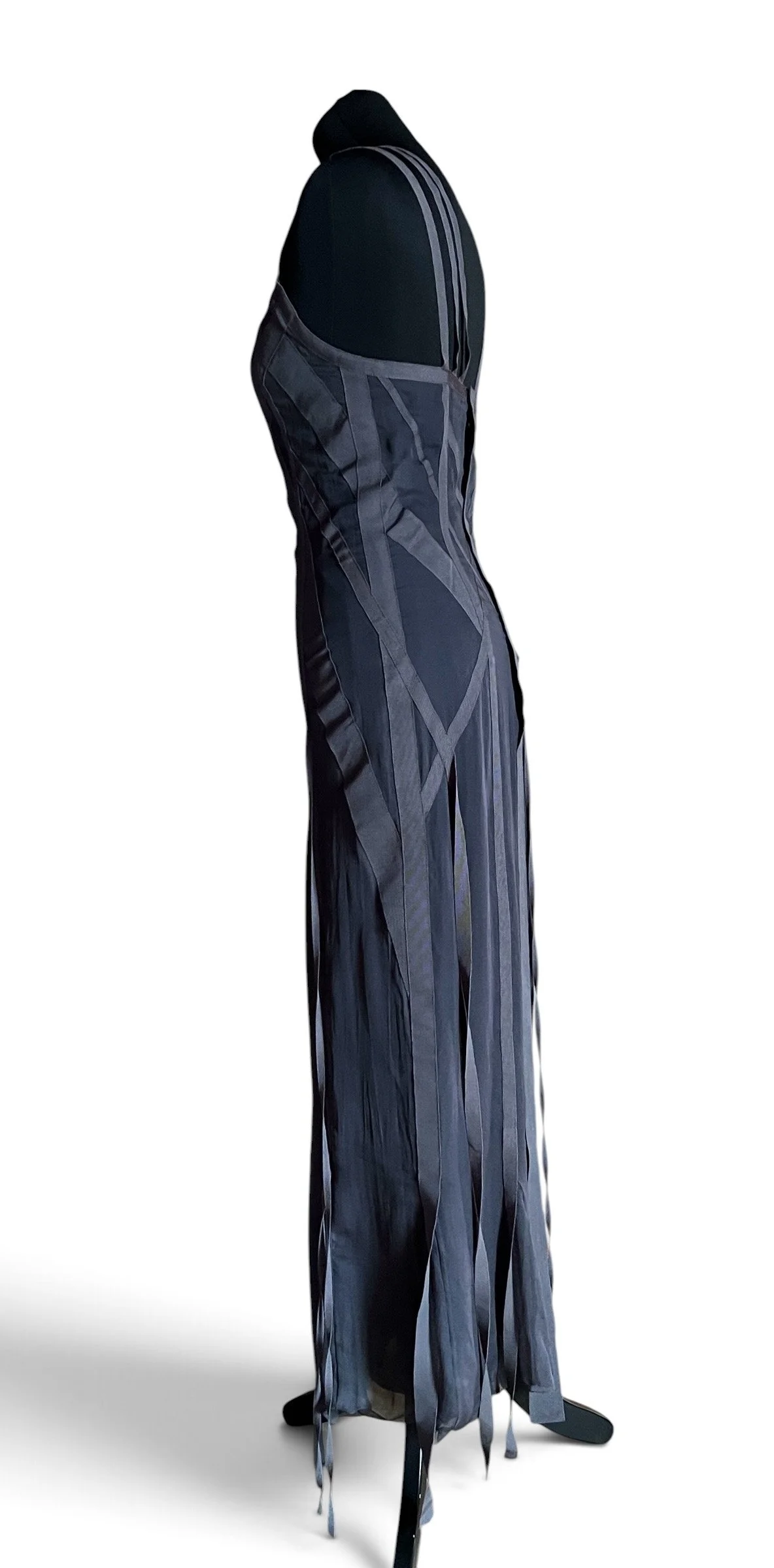 Chanel Fall 2002 Long Semi-Sheer Grey Silk Evening Dress